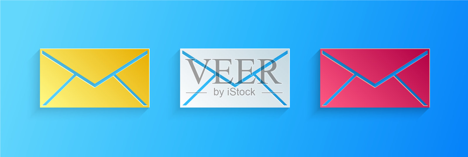 剪纸信封图标孤立在蓝色图标素材