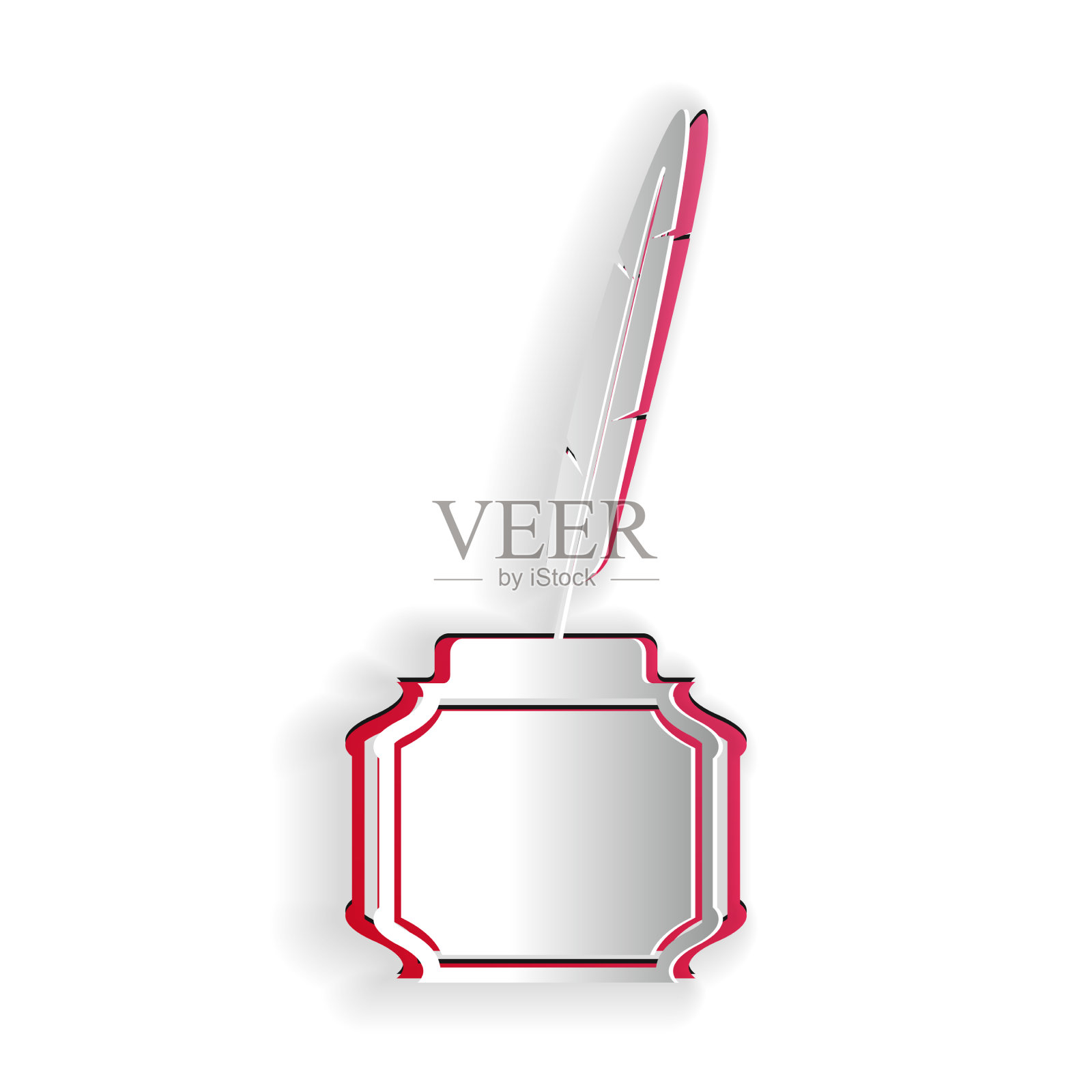 纸切割羽毛和墨井图标隔离上插画图片素材