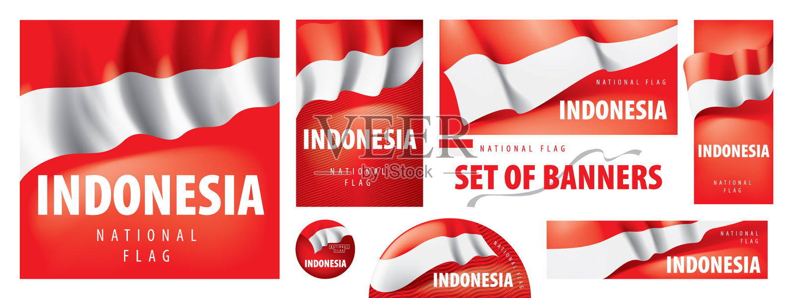 设置带有国旗的旗帜图标素材