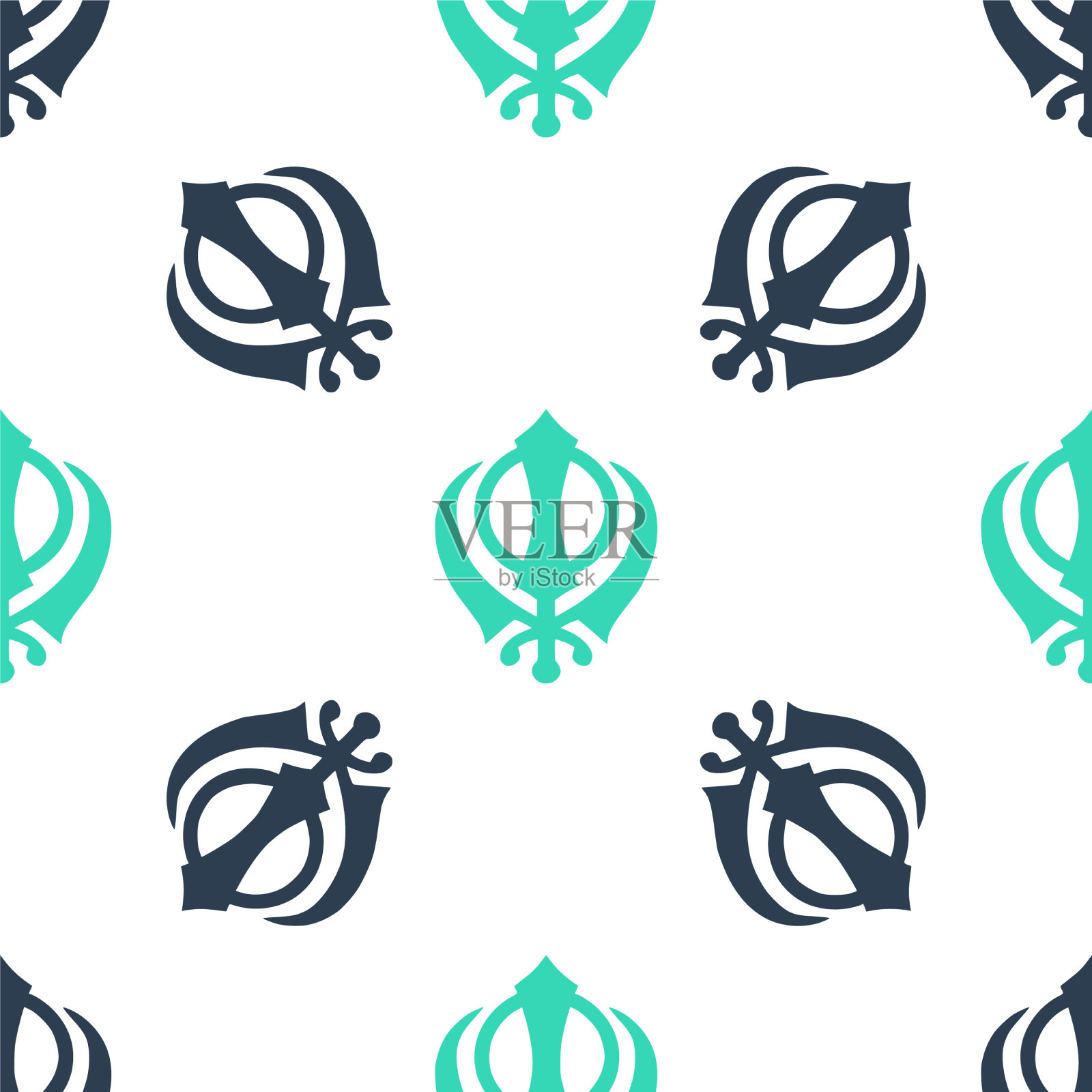 绿色锡克教象征孤立的khanda宗教插画图片素材