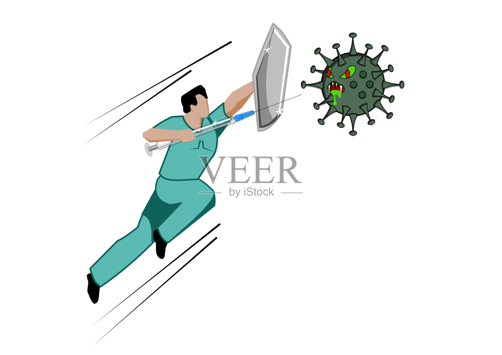 超级英雄医生抗击冠状病毒19插画图片素材