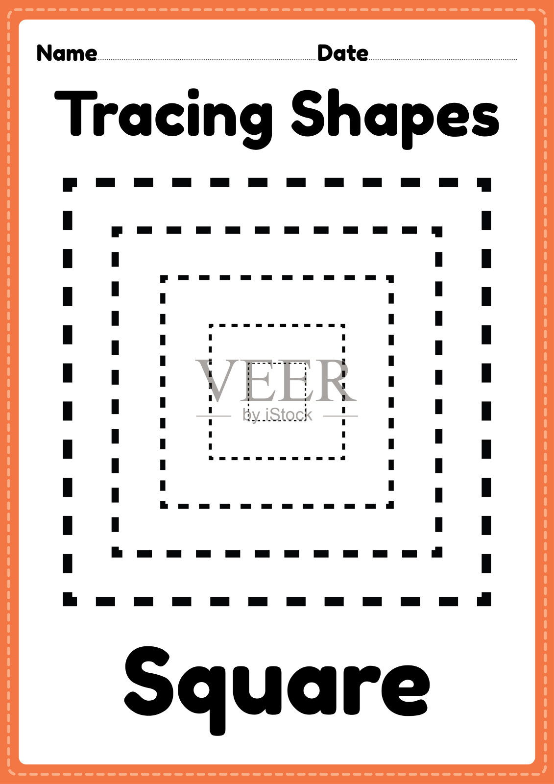 为幼儿园和学龄前儿童的书写练习和教育活动在一个可打印页绘制正方形形状工作表插画图片素材