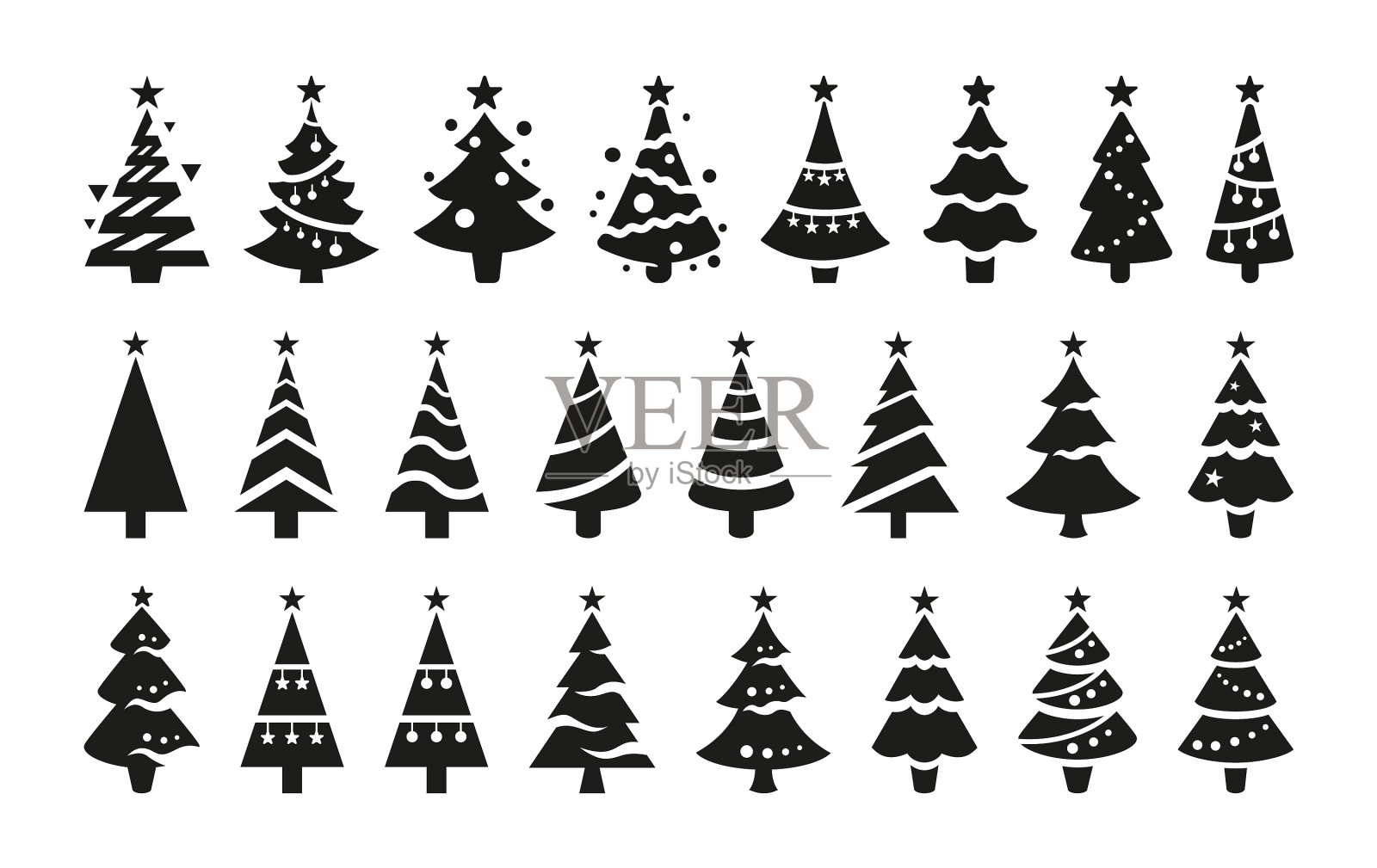 程式化的黑色图标圣诞树插画图片素材