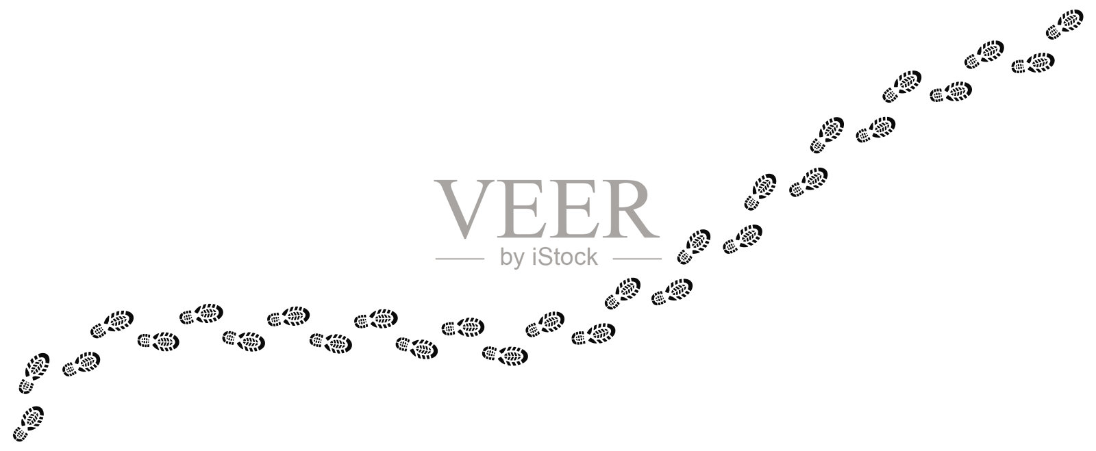 一步脚印路径。34、人鞋子的痕迹，人鞋底的脚步，一条从脚印走来的路。脚步足迹跋涉路线。脚步打印路线。矢量图插画图片素材