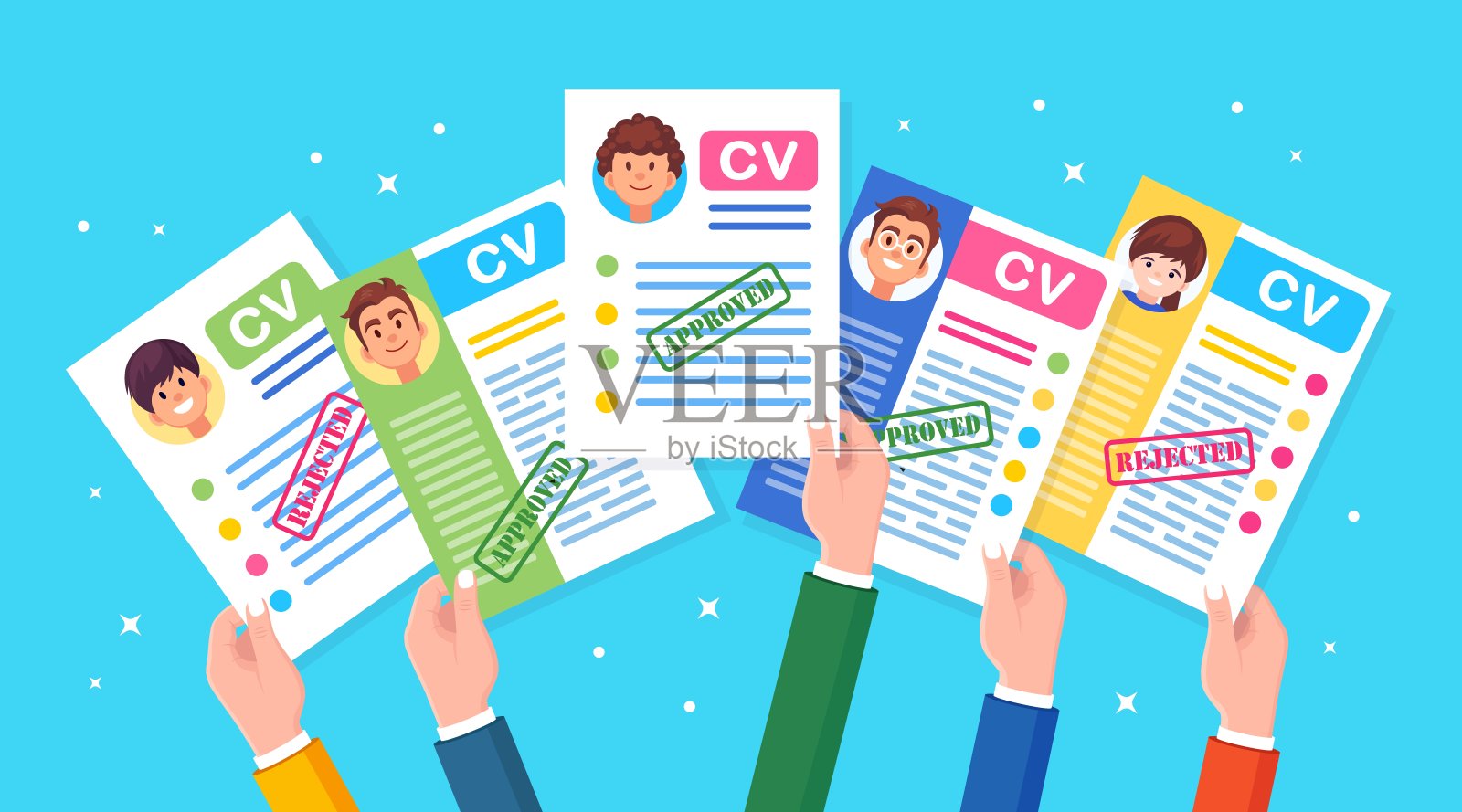 一套商业简历在手。工作面试，招聘，搜索雇主，招聘。矢量图设计模板素材