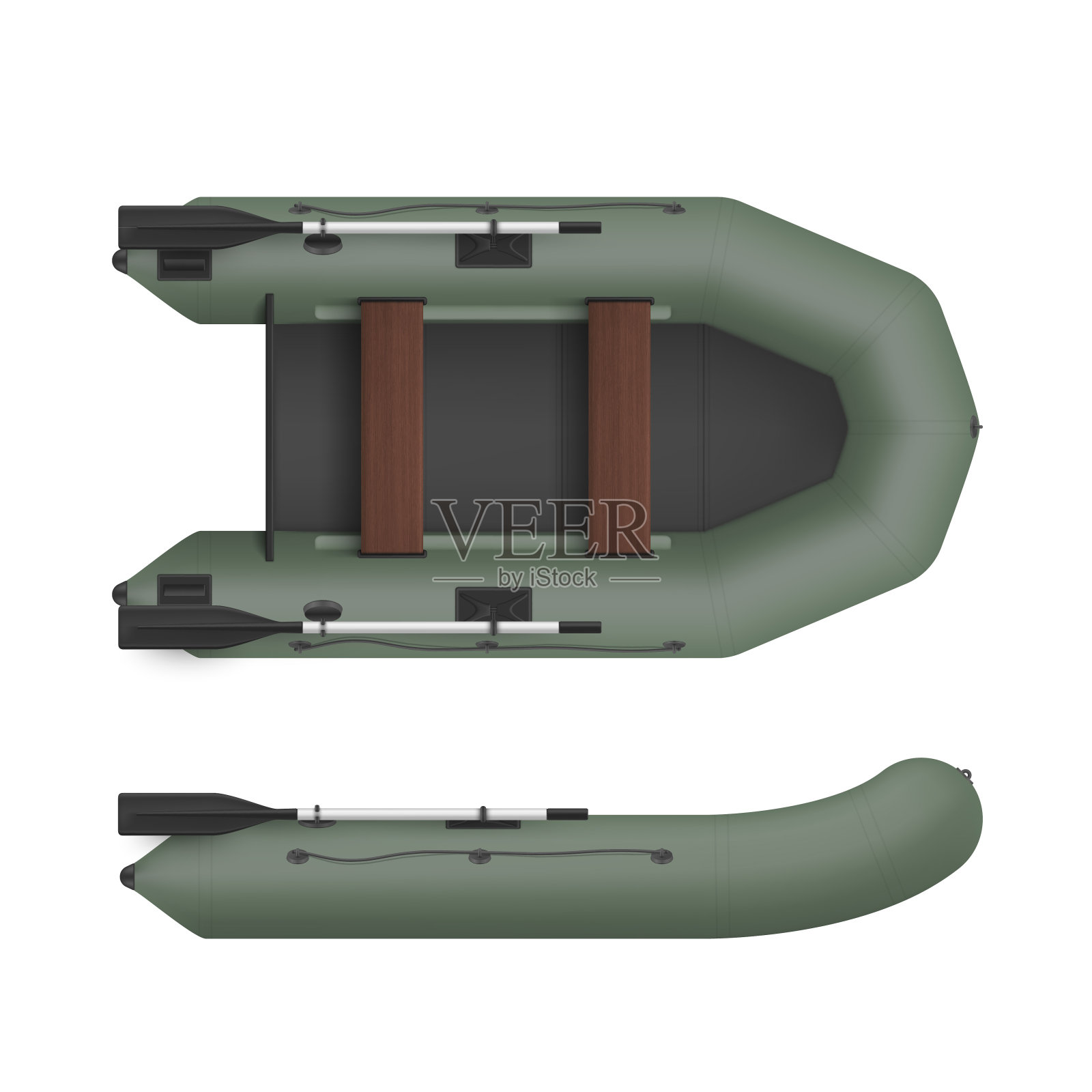 逼真的伪装充气船矢量插图钓鱼浮动或活跃的娱乐插画图片素材