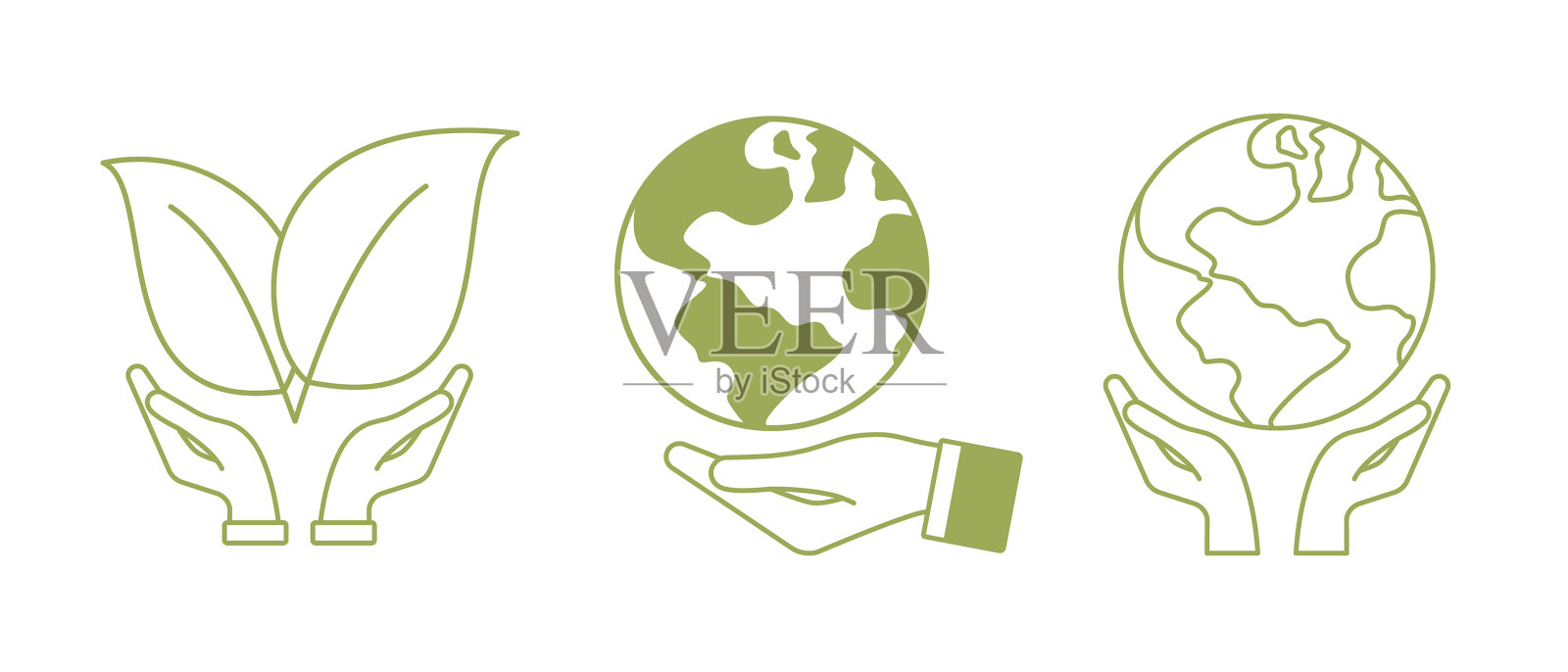 把泥土和树叶放在手上插画图片素材