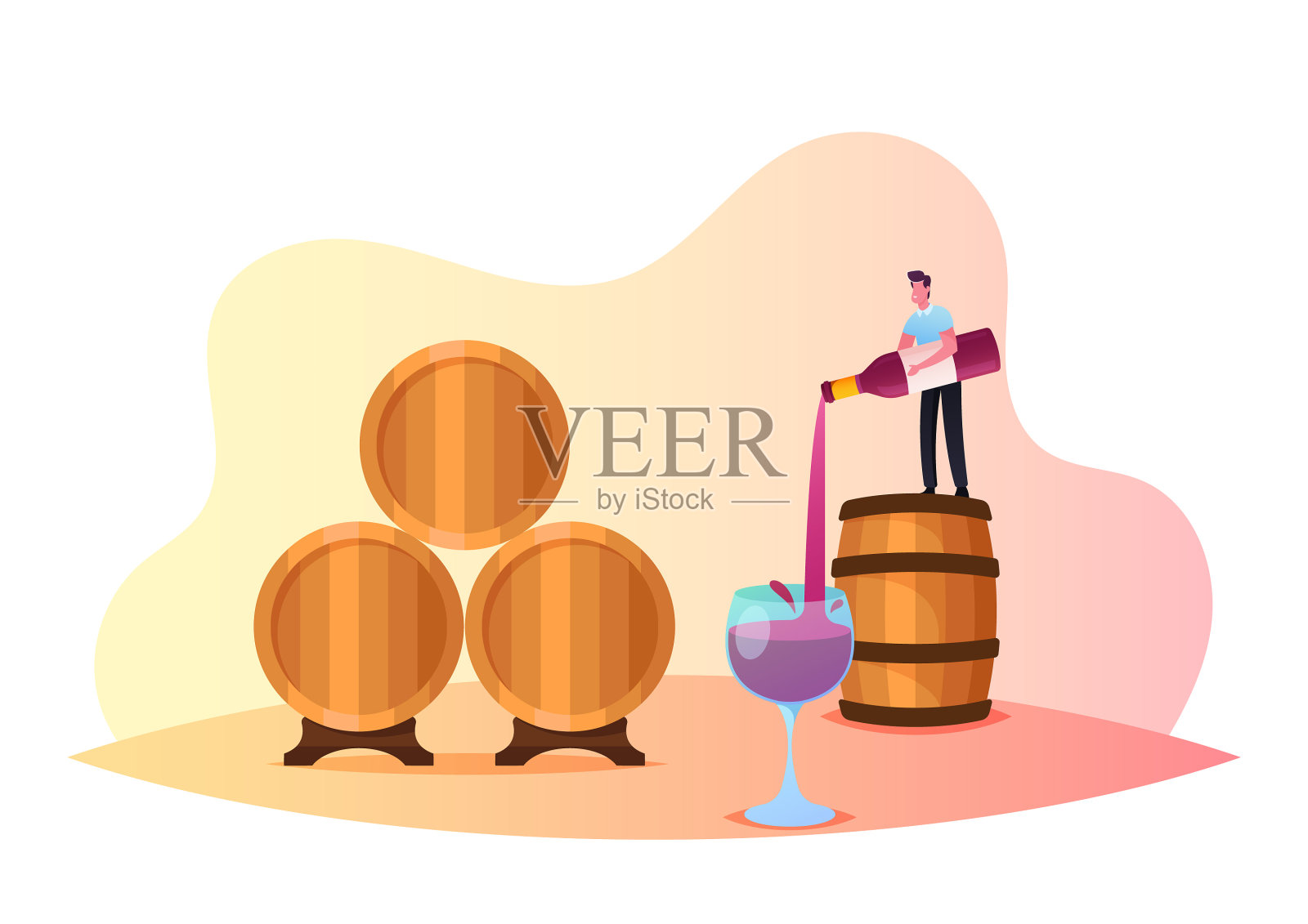 小小的男性角色站在巨大的桶上倾倒设计元素图片