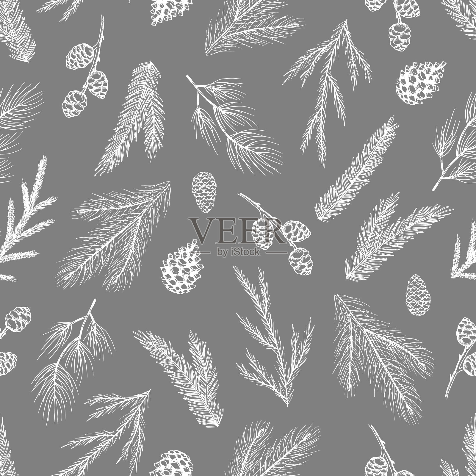 圣诞无缝图案与圣诞树插画图片素材