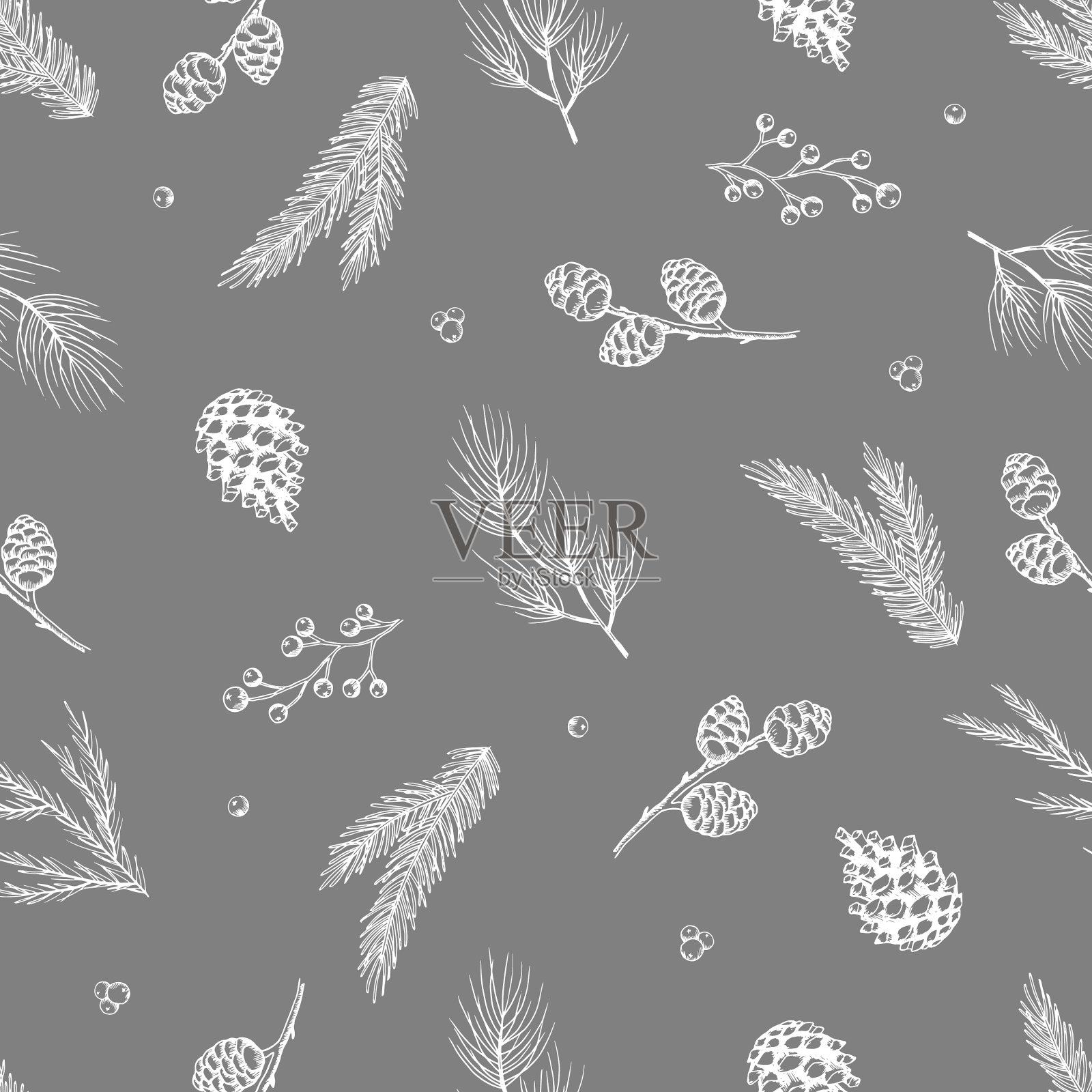 圣诞无缝图案与圣诞树插画图片素材