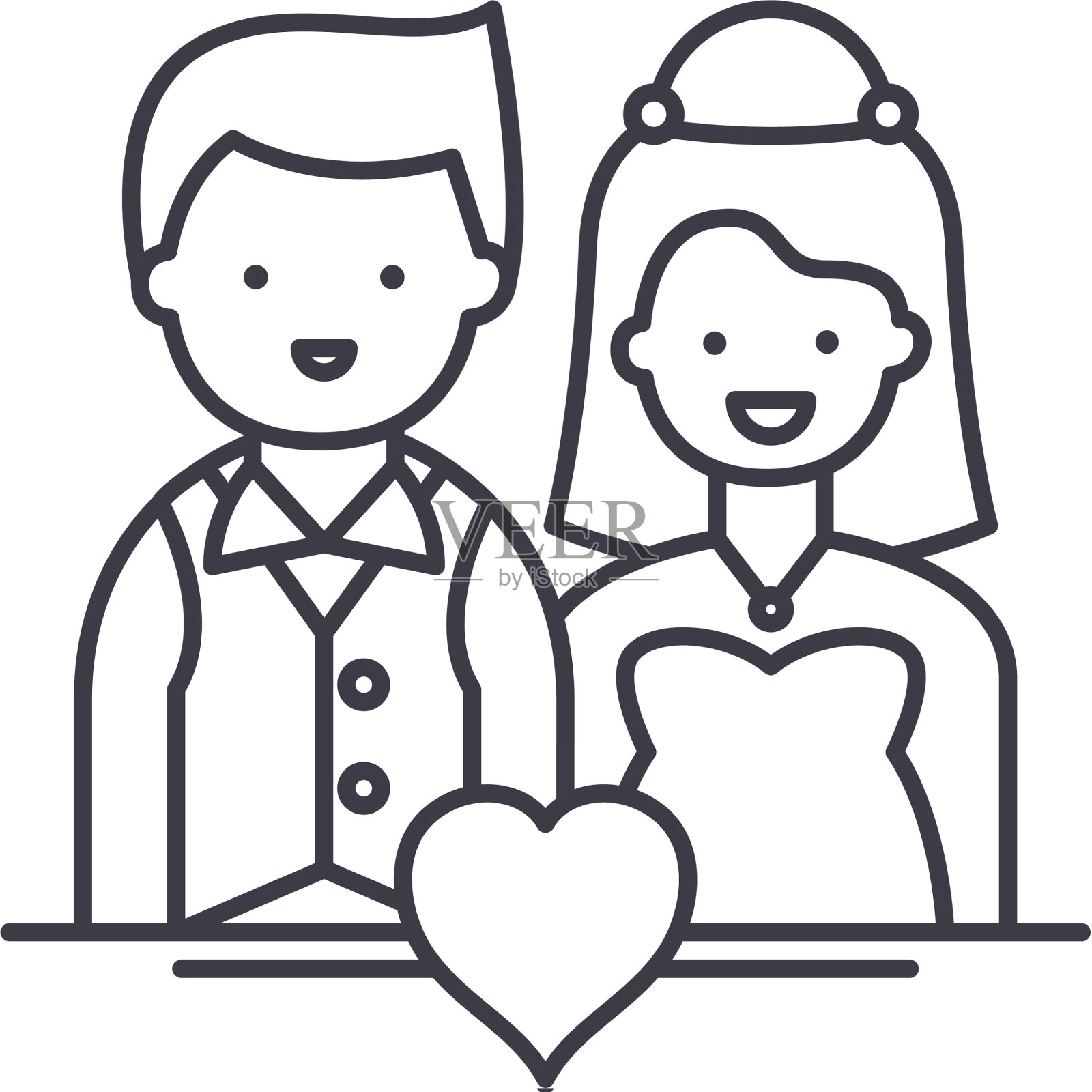 婚礼夫妻图标线性孤立设计元素图片