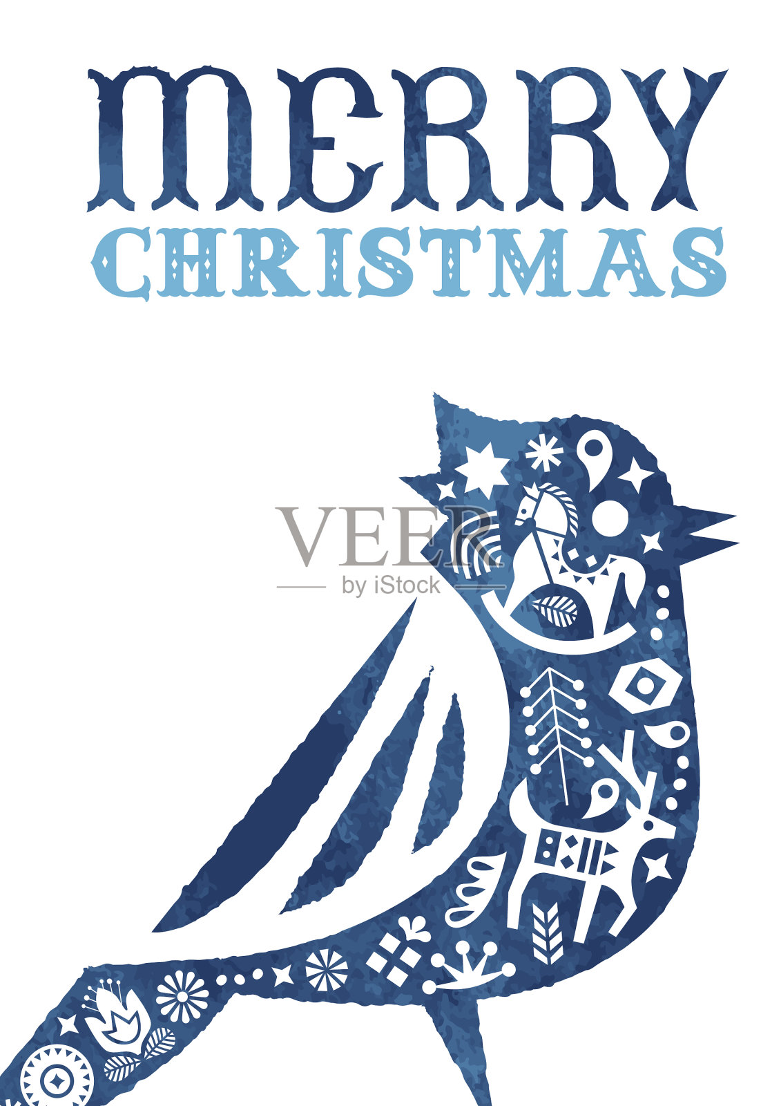 圣诞水彩民间复古鸟卡插画图片素材