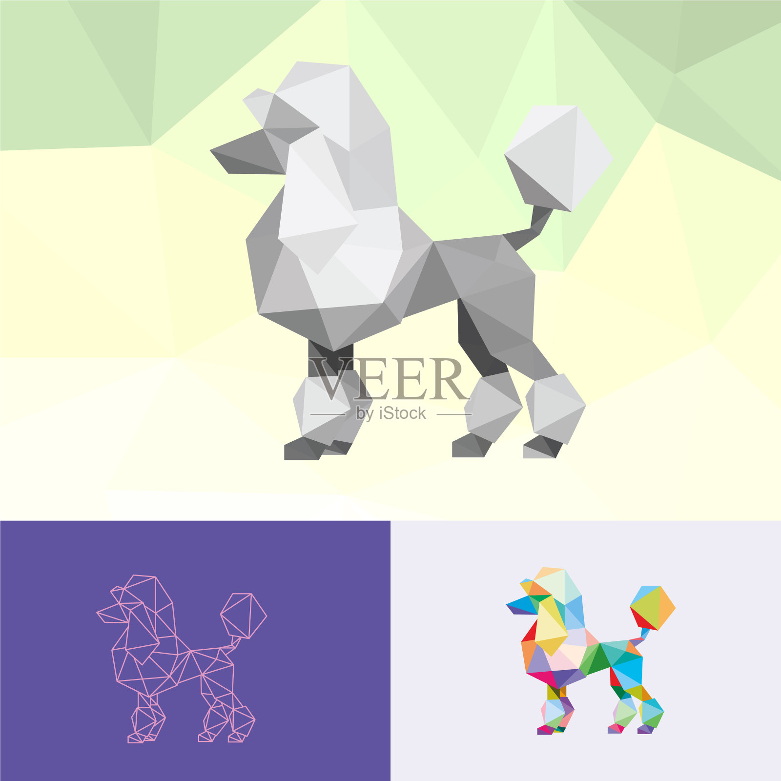 狮子狗动物宠物流行艺术低聚线标志插画图片素材