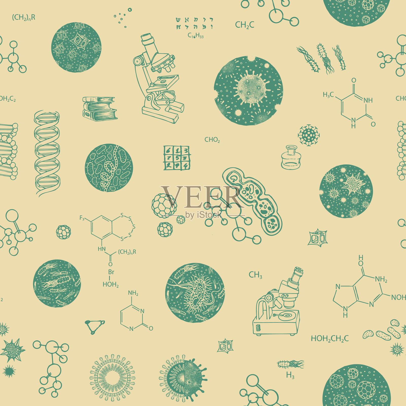 用显微镜、细菌和插画图片素材