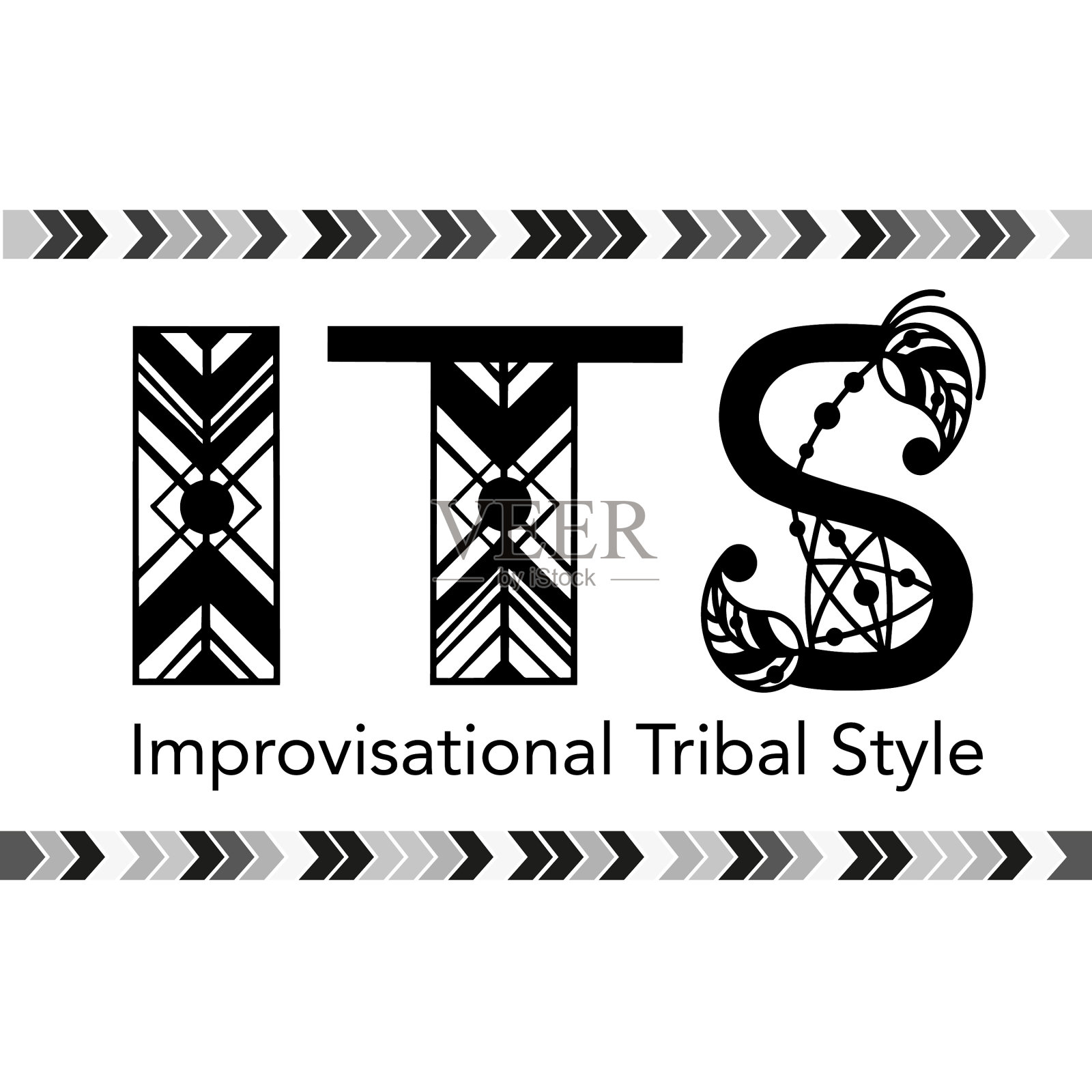 部落舞蹈风格名写民族字母插画图片素材