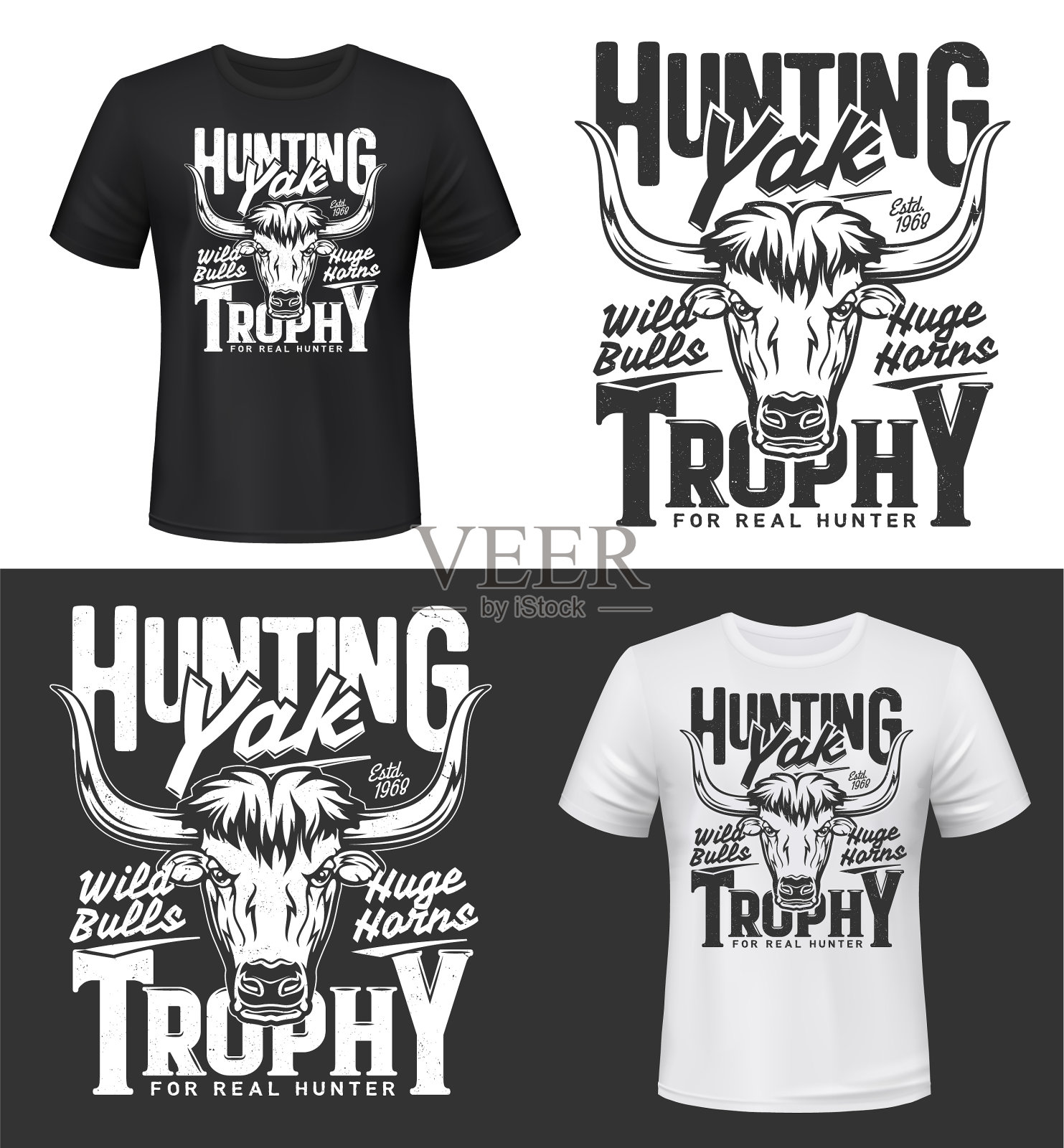 公牛牦牛狩猎俱乐部t恤打印模型插画图片素材