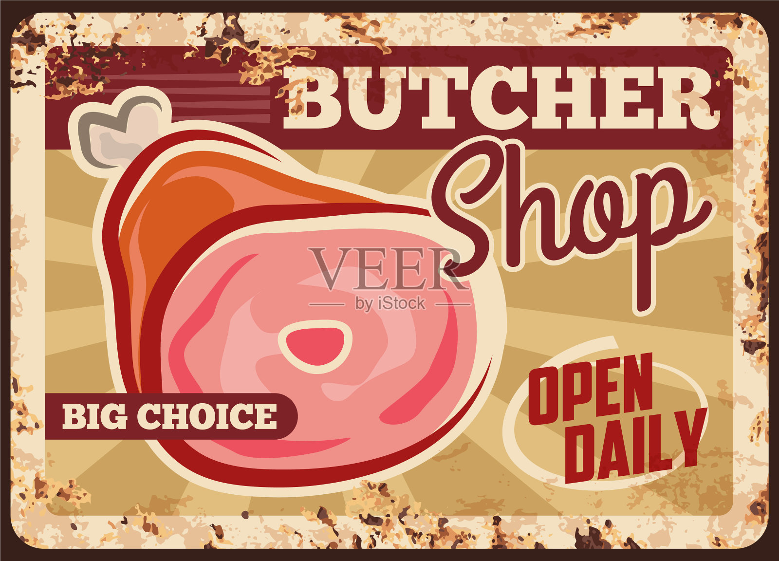 火腿肉铺产品铁板生锈插画图片素材