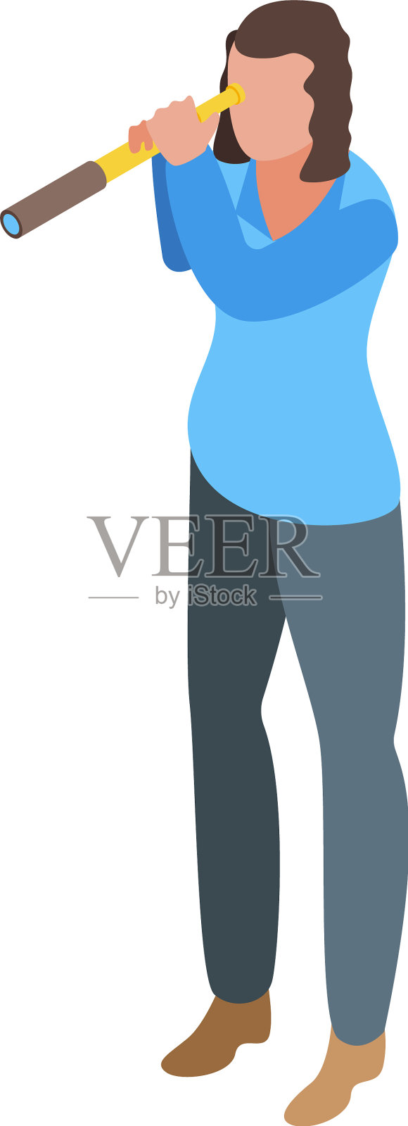 成功女性望远镜图标等距风格插画图片素材