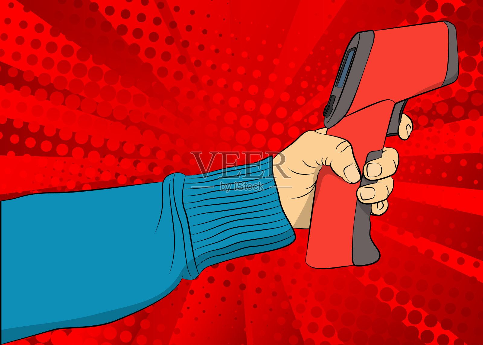 一种手持式非接触式数字红外测温枪。插画图片素材