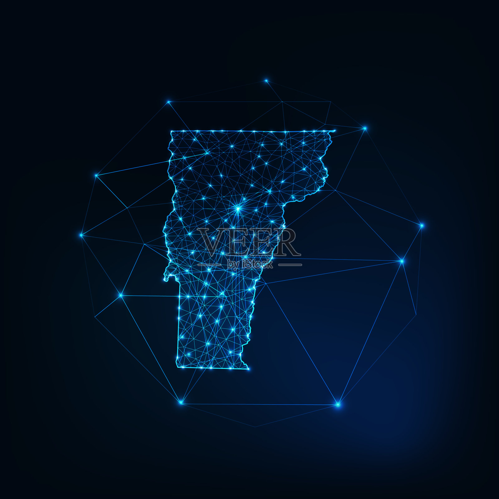 佛蒙特州美国地图发光的剪影制成插画图片素材