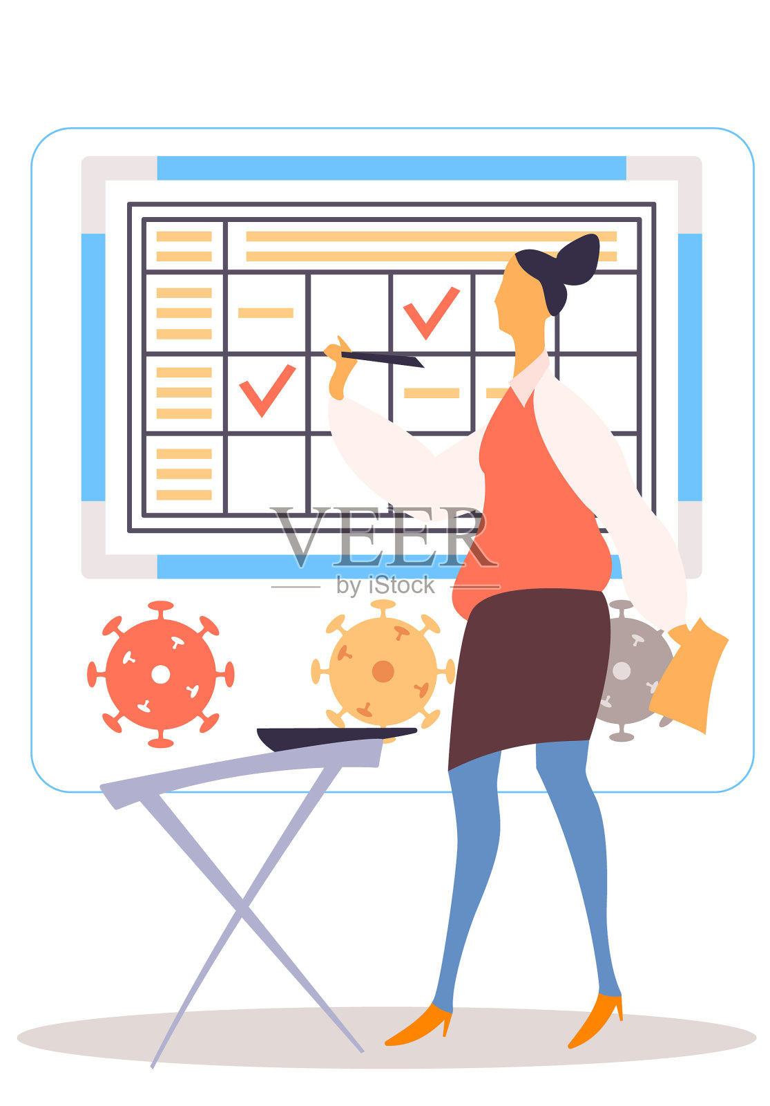 女孩按时间表做笔记设计元素图片