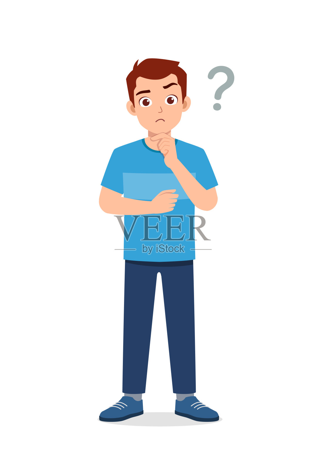 年轻英俊的男人做困惑的姿势插画图片素材
