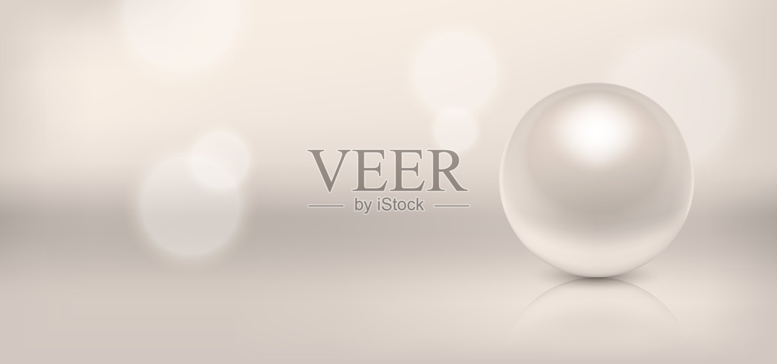 矢量3d逼真美丽的自然珍珠特写与反射模糊的多色背景。设计模板的图形。化妆品、珠宝的概念。前视图插画图片素材