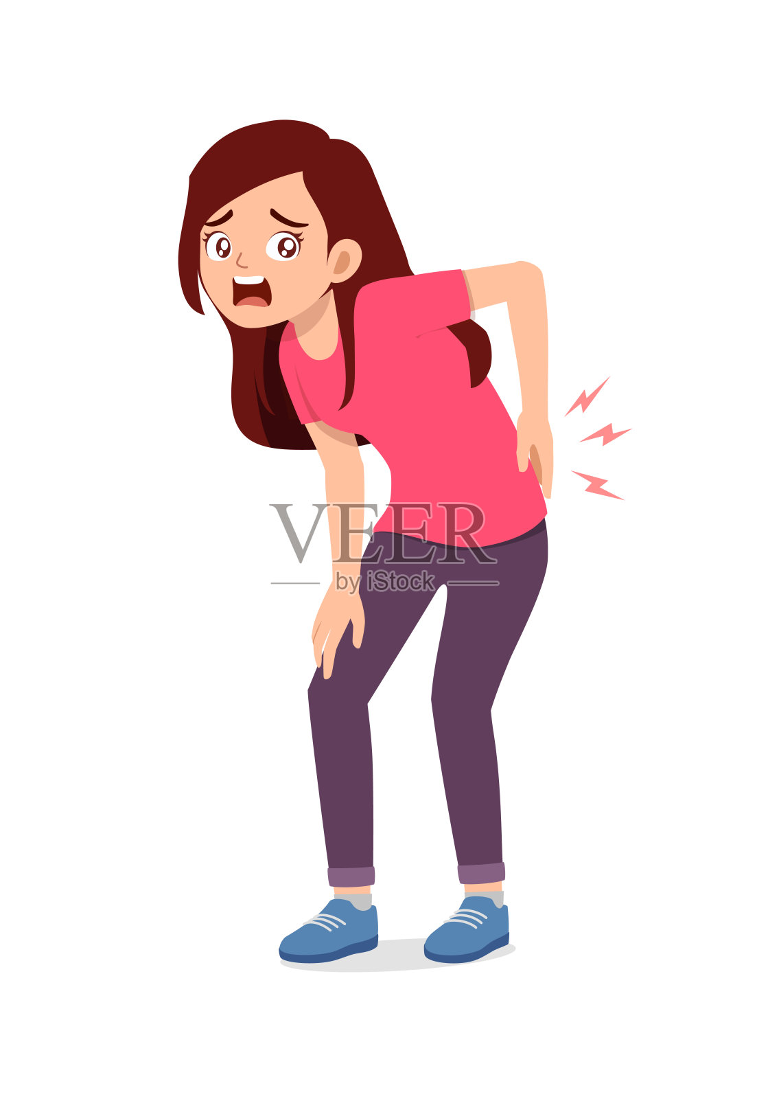 年轻漂亮的女人感到腰痛插画图片素材