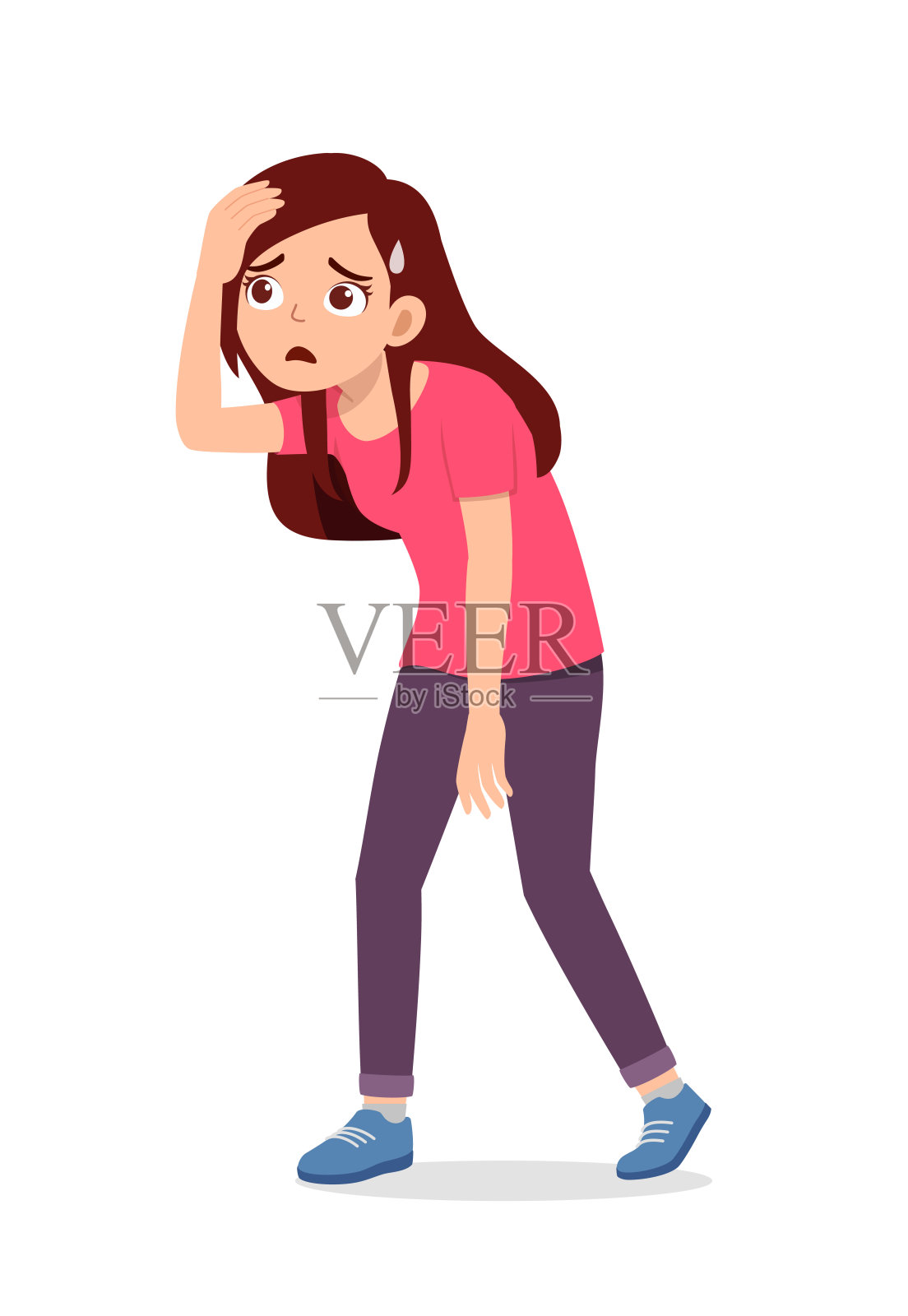 年轻漂亮的女人感到疲倦和不适插画图片素材