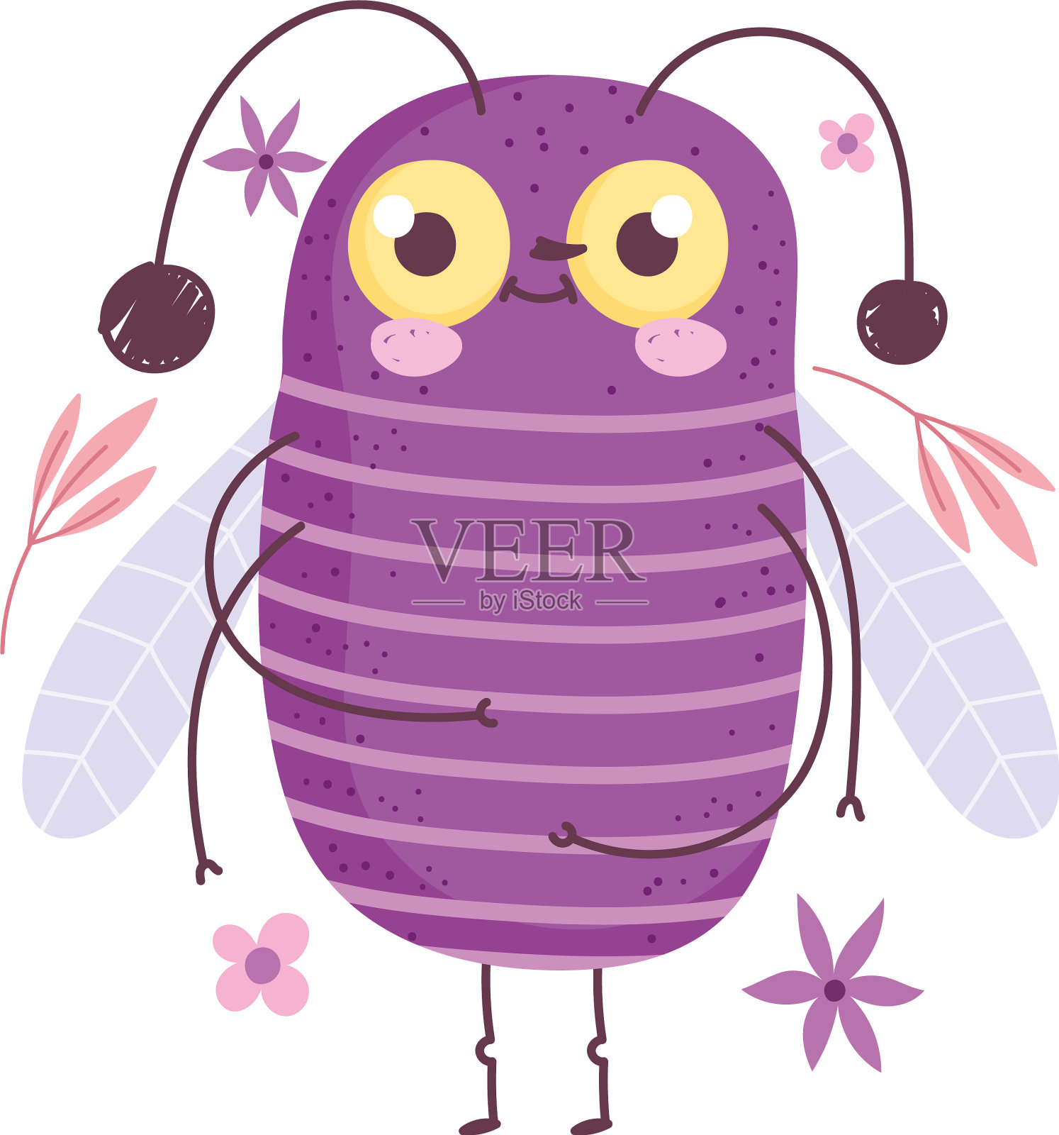 有趣的昆虫动物和花朵叶子在卡通设计元素图片