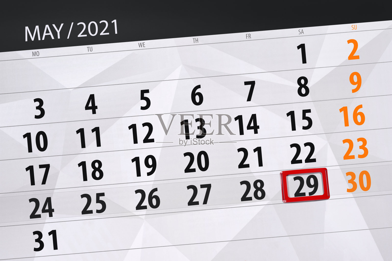 2021年5月的日历计划，截止日期，29日，周六插画图片素材