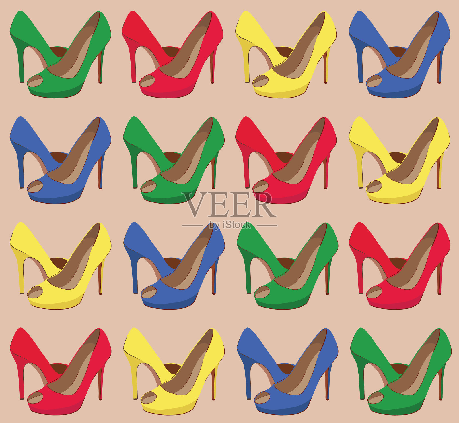 无缝模式与明亮的时尚鞋插画图片素材