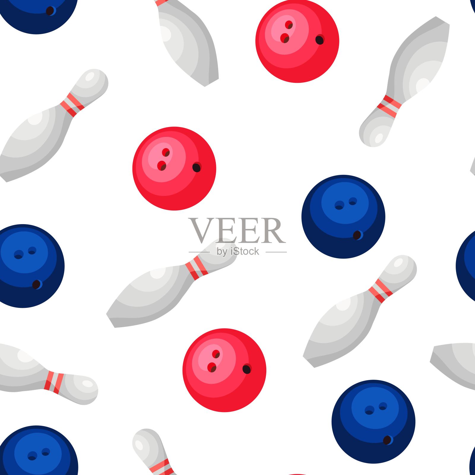 彩虹糖和保龄球无缝模式。平面插画风格。插画图片素材