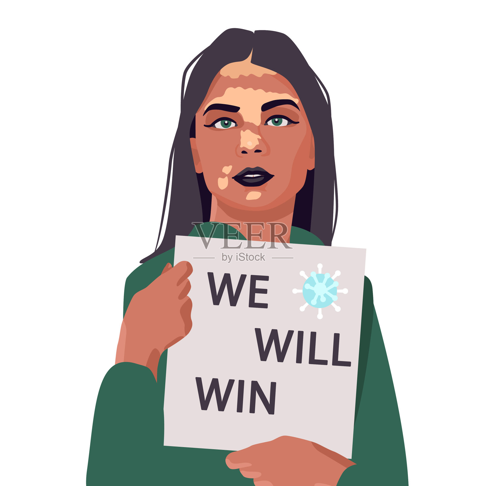 白癜风的女人和文本在白色孤立的背景插画图片素材