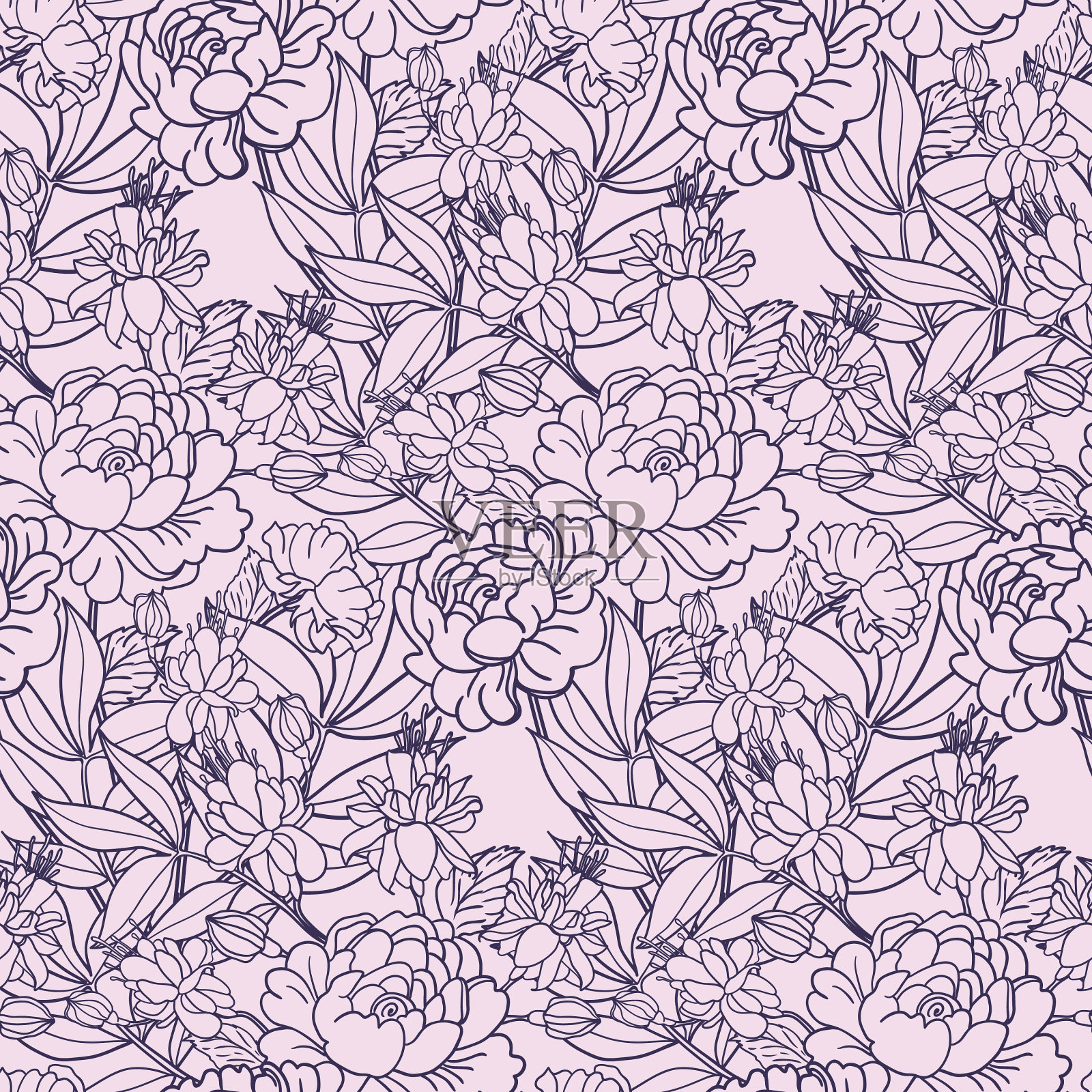 逼真的花卉无缝图案背景用插画图片素材