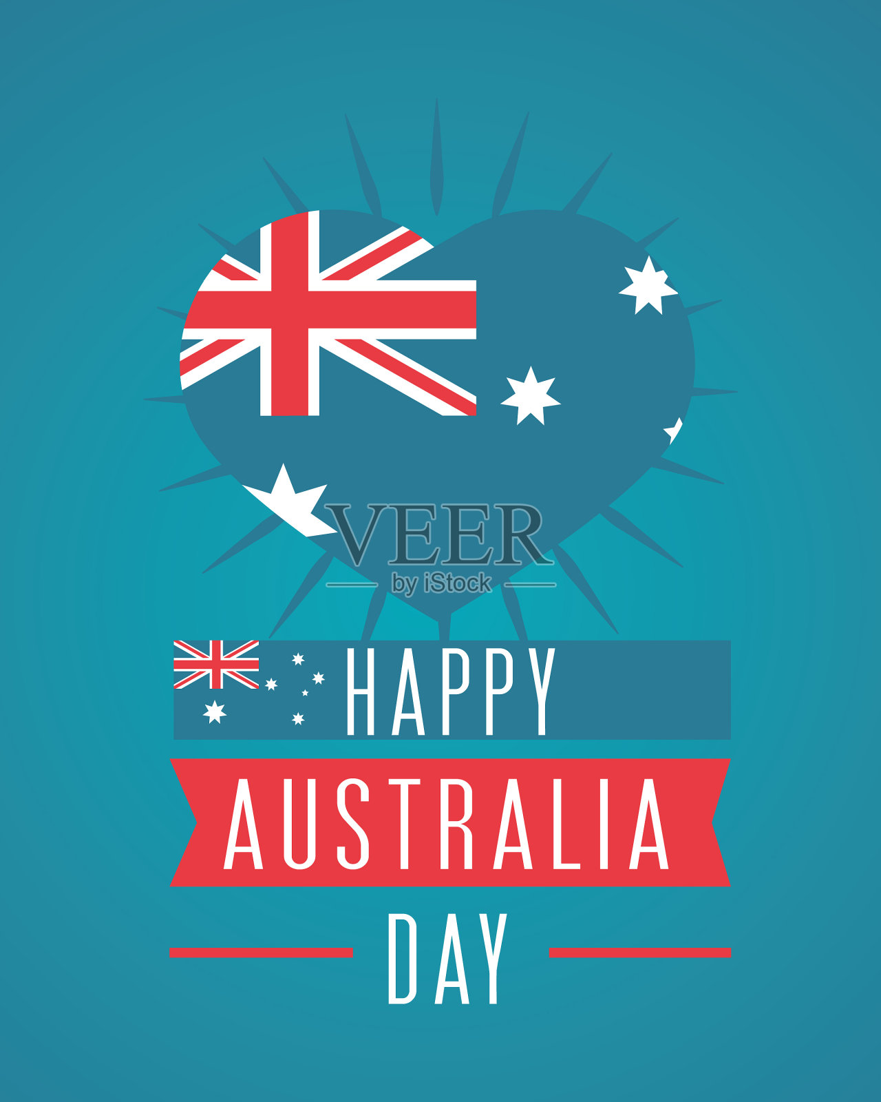 澳大利亚日国旗在心形旗帜与蓝色插画图片素材