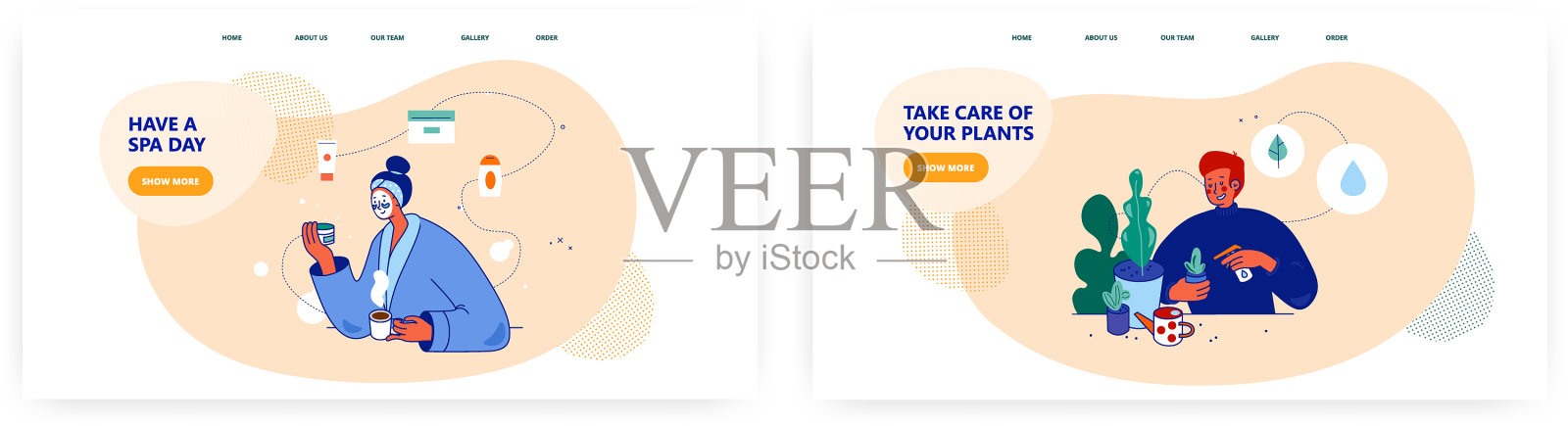 妇女使用面膜和化妆品设计模板素材