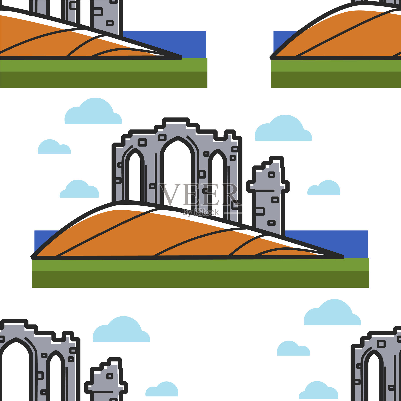 苏格兰神庙遗址古代建筑和插画图片素材