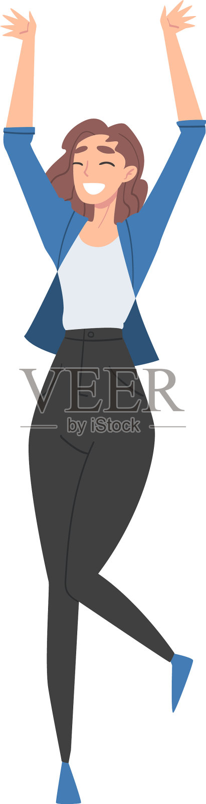 年轻女子举着手站着设计元素图片