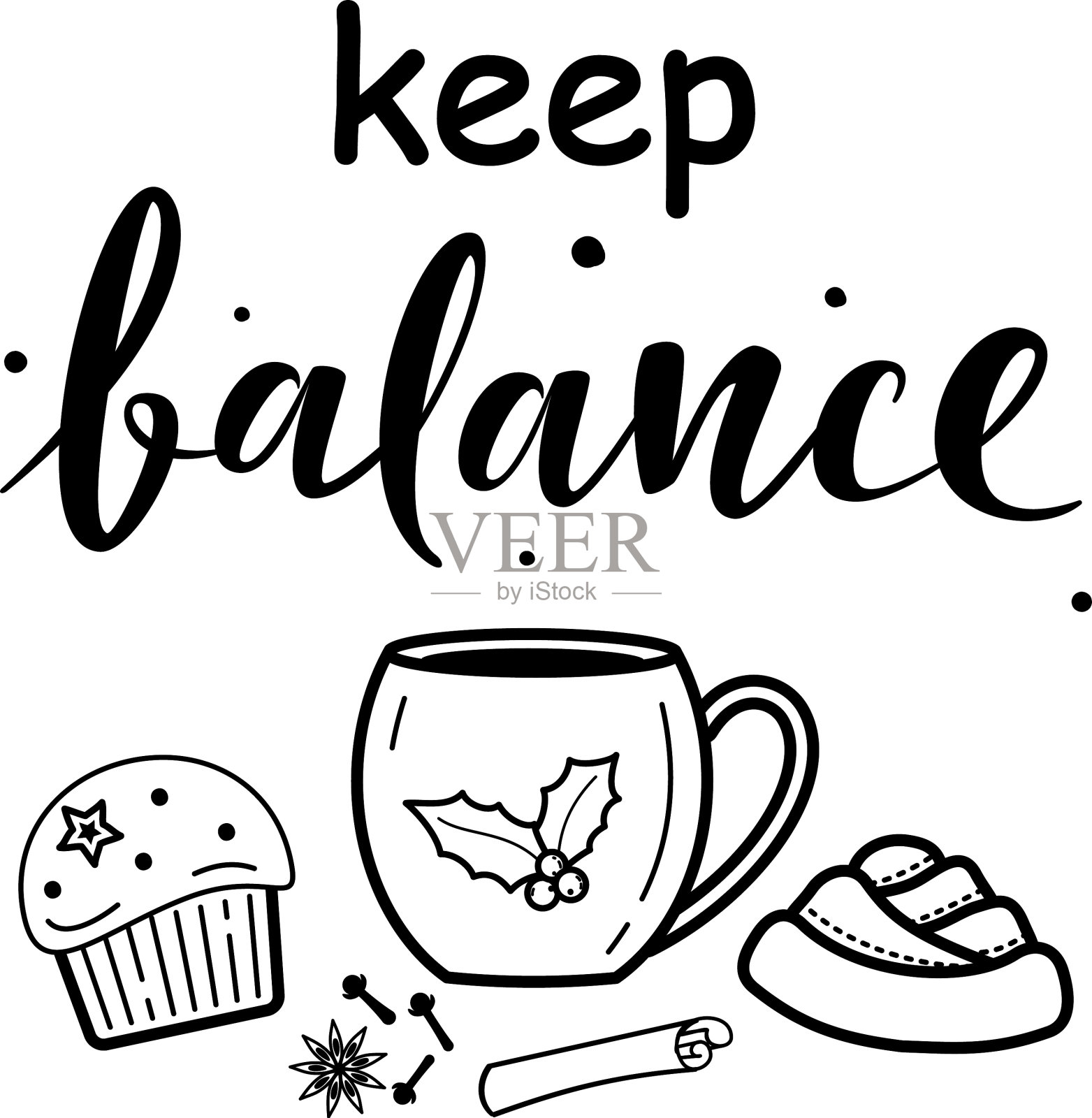 用茶杯手画文字保持平衡插画图片素材