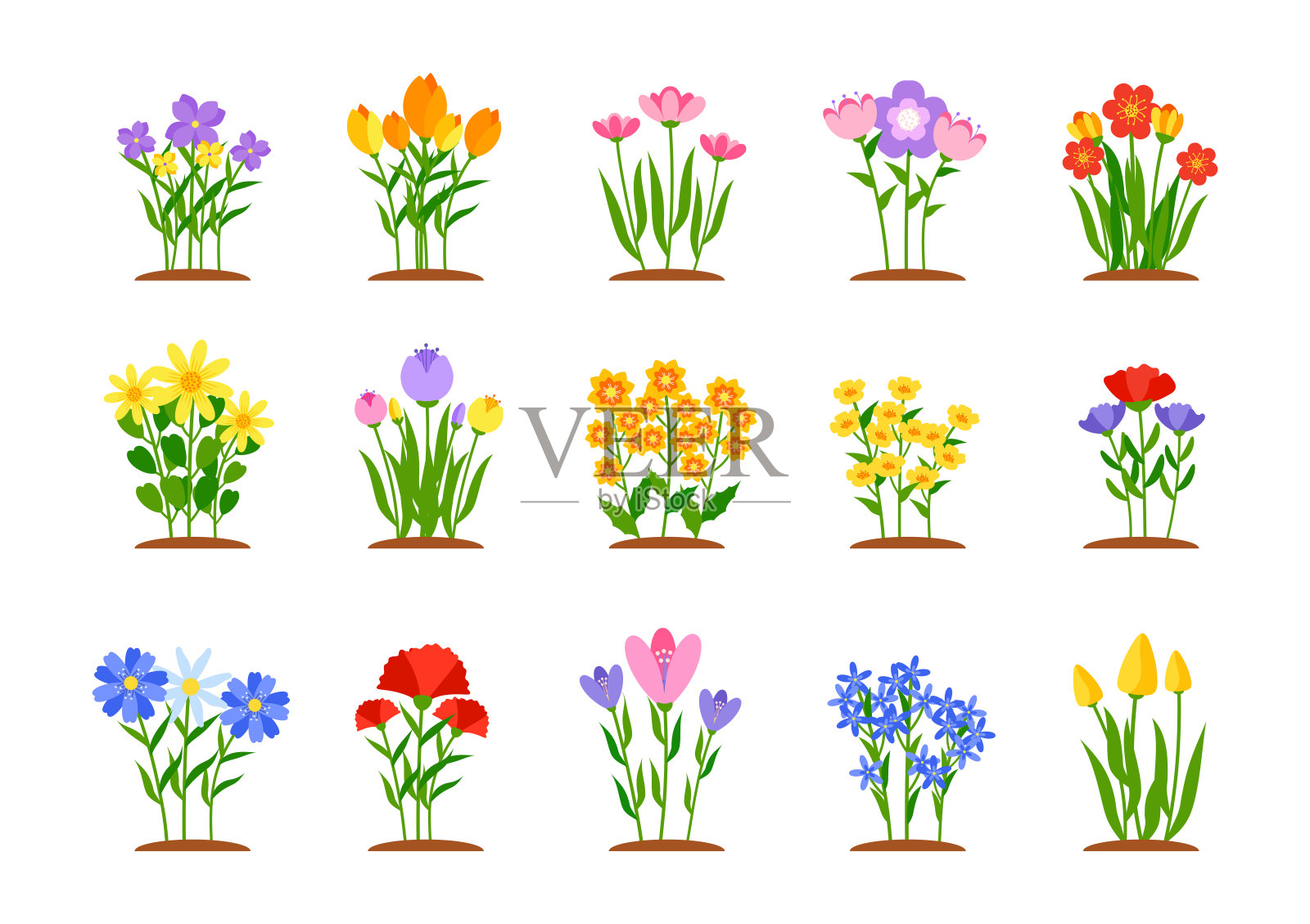 春季花园花坛平面风格向量集插画图片素材