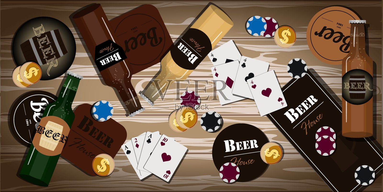 桌子与项目打牌扑克插画图片素材