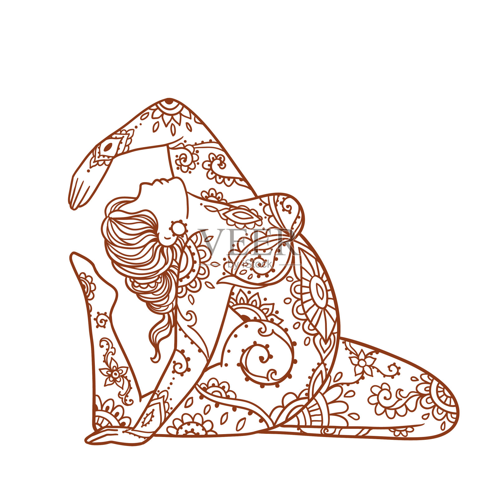 瑜伽女孩点缀冥想姿势的概念设计元素图片