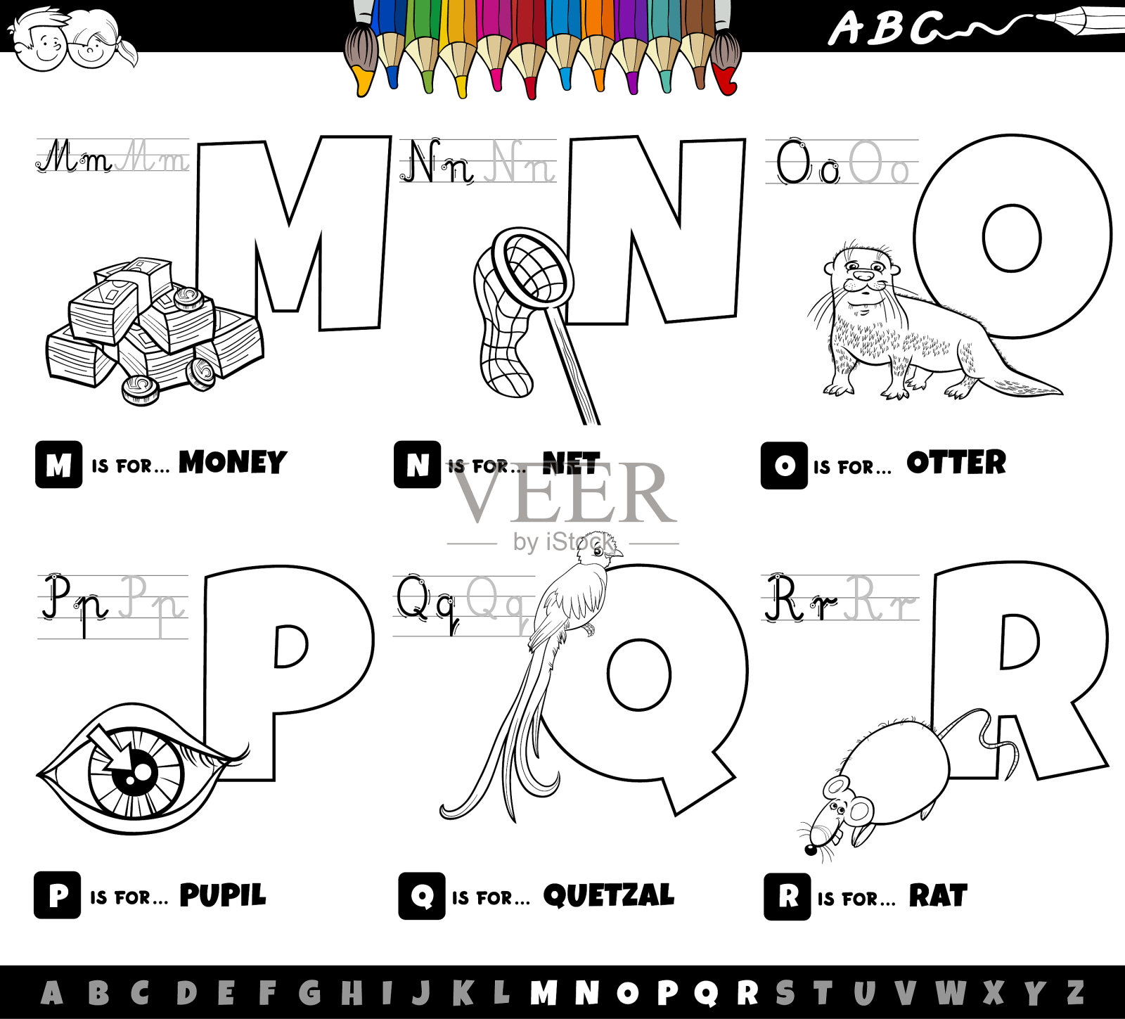 教育卡通字母组从m插画图片素材