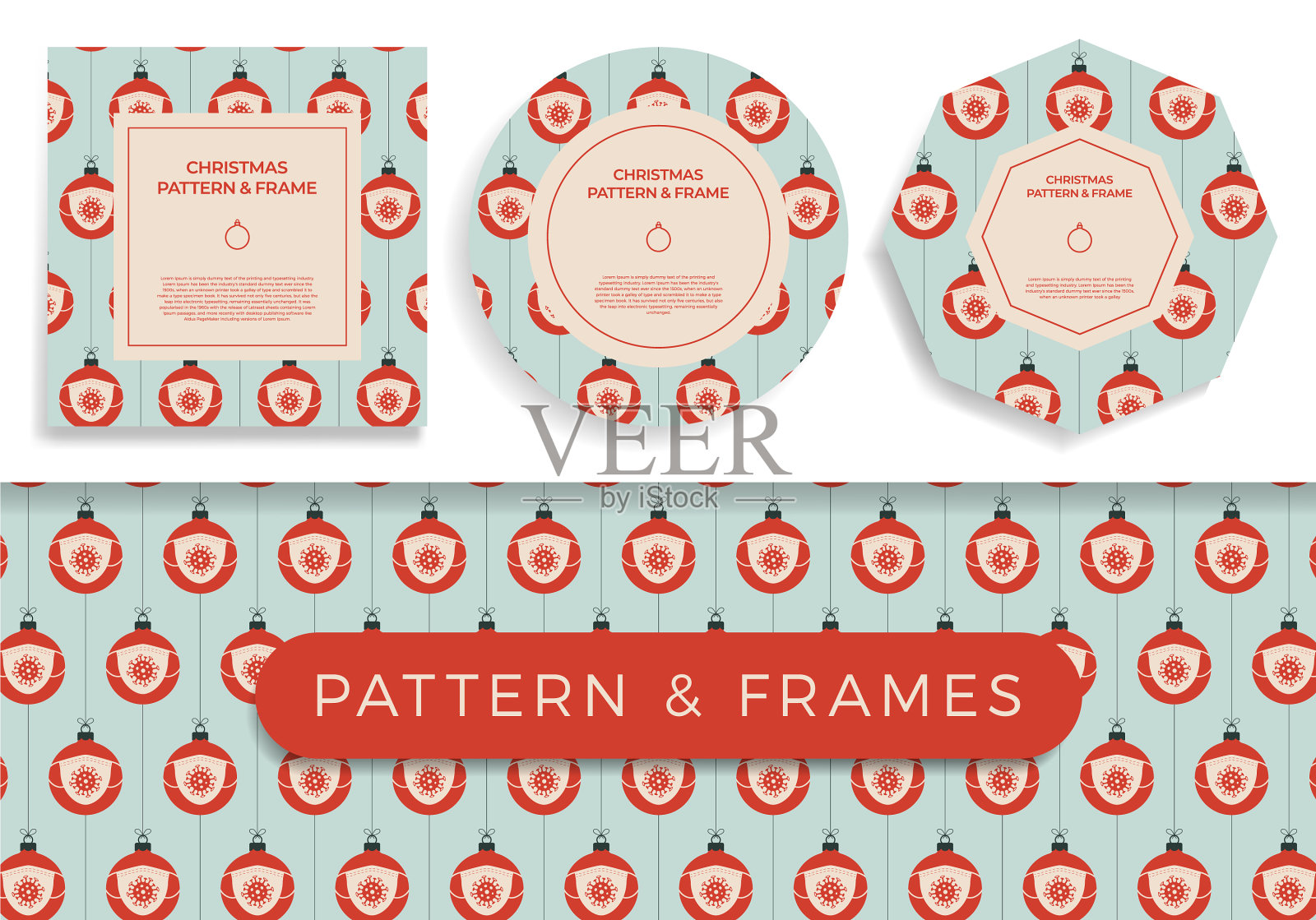 圣诞节冠状无缝图案和框架套插画图片素材