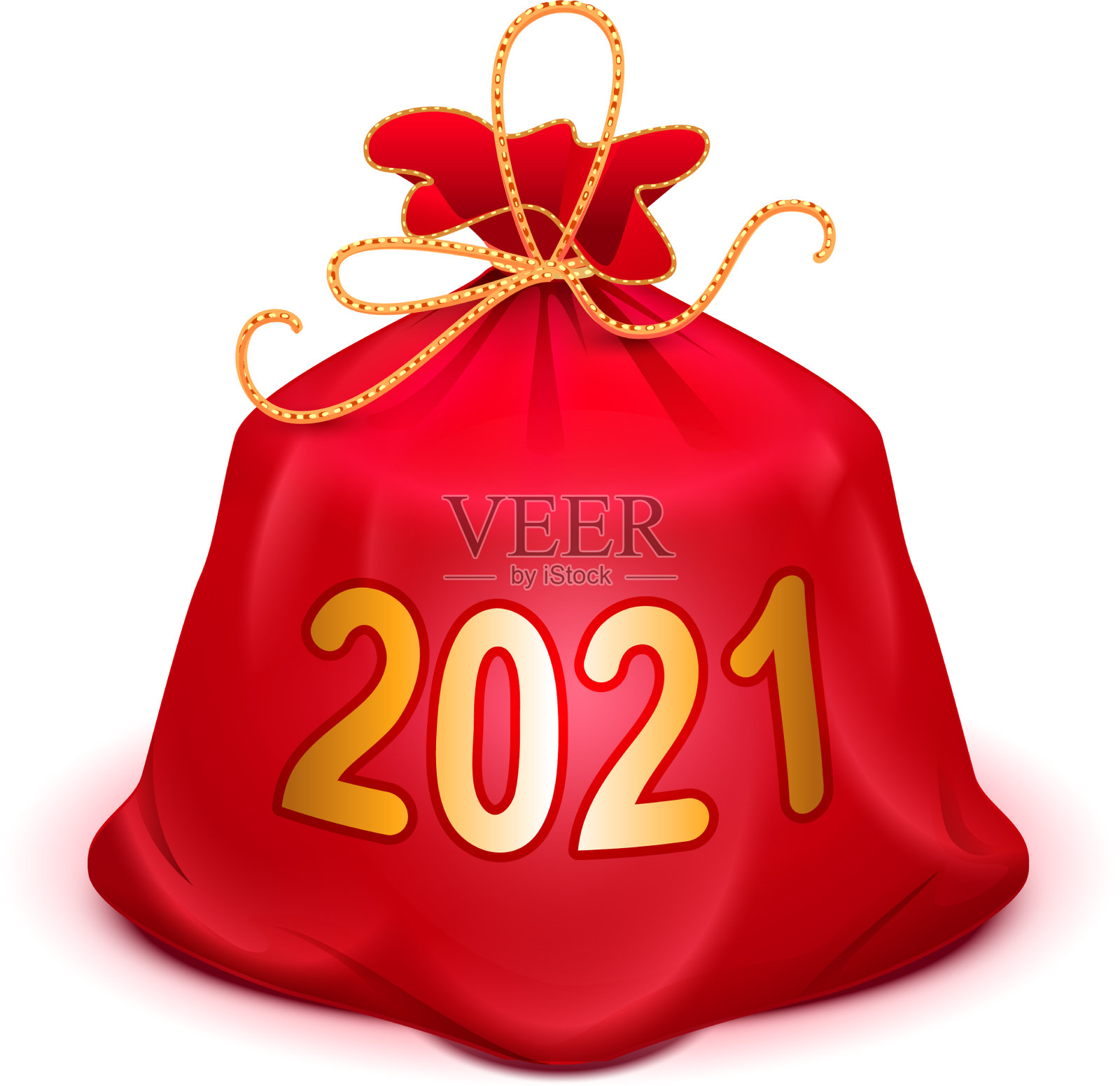圣诞老人的红色袋子2021与礼物满打结的袋子设计元素图片