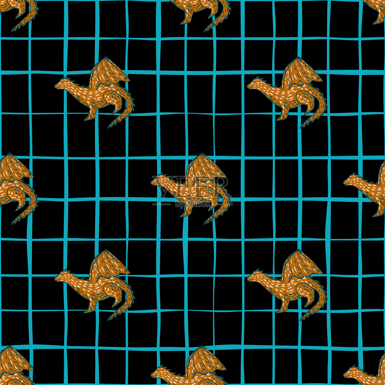 橙色简单的龙轮廓无缝插画图片素材