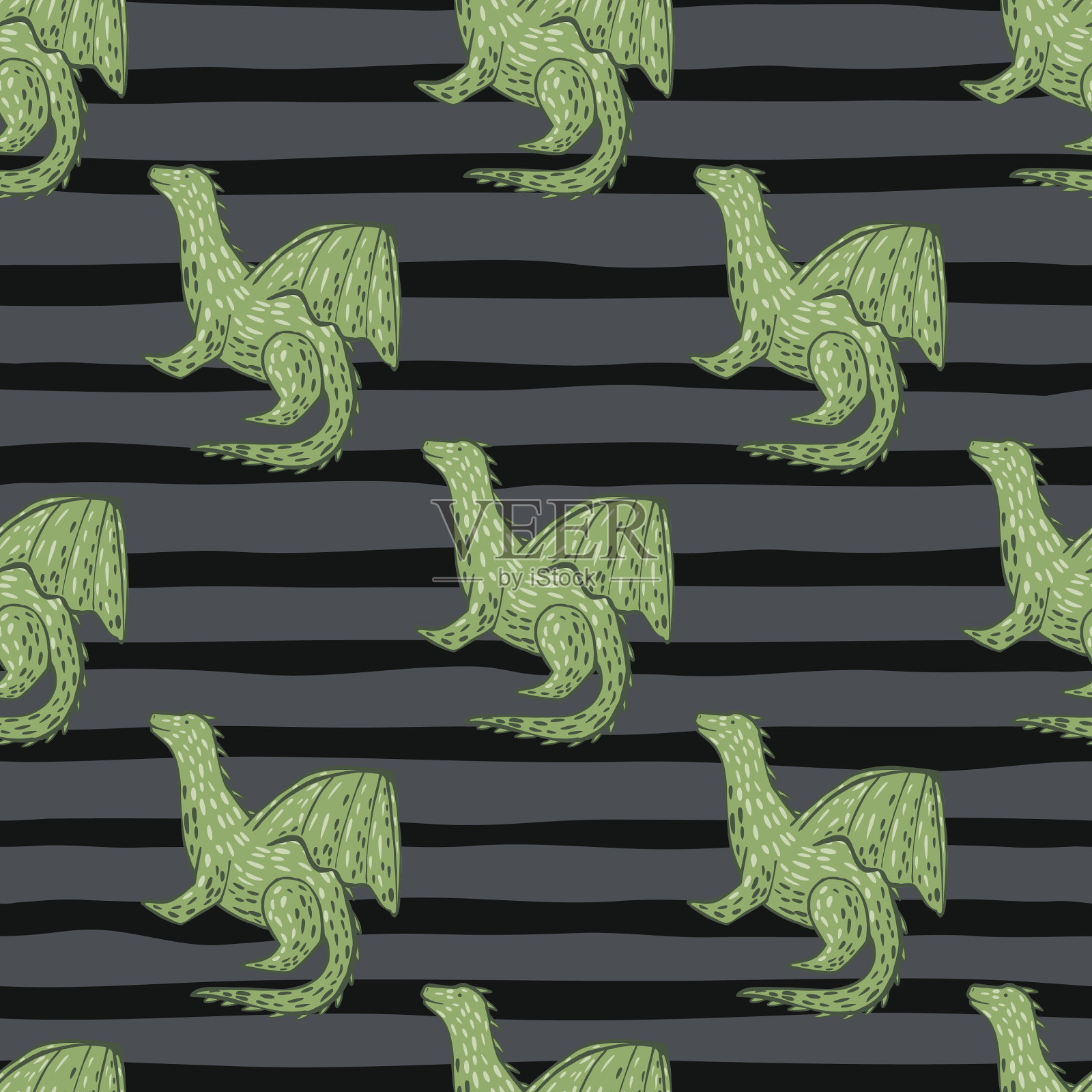 绿色轮廓龙形状装饰无缝插画图片素材