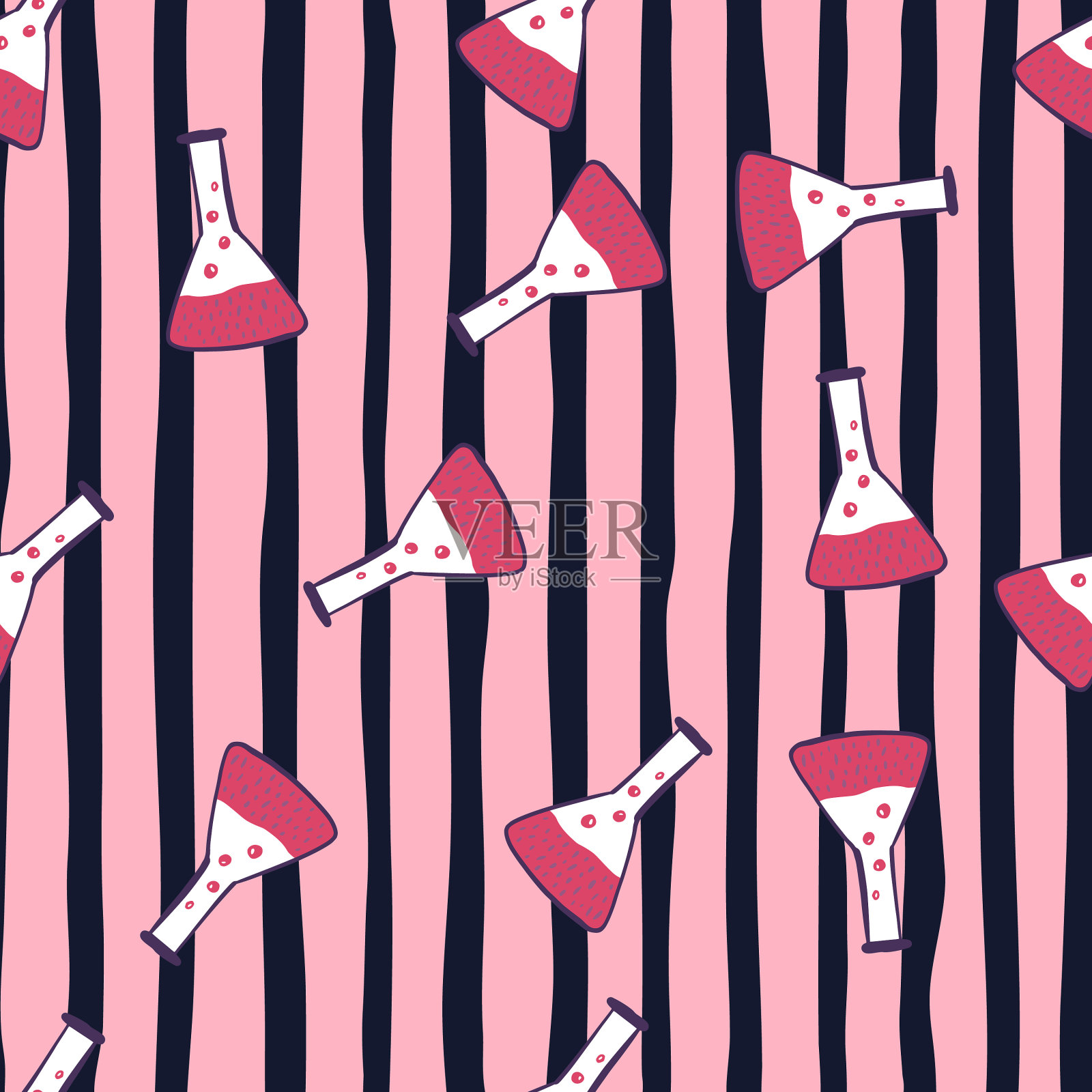 随机粉红烧瓶装饰无缝图案插画图片素材