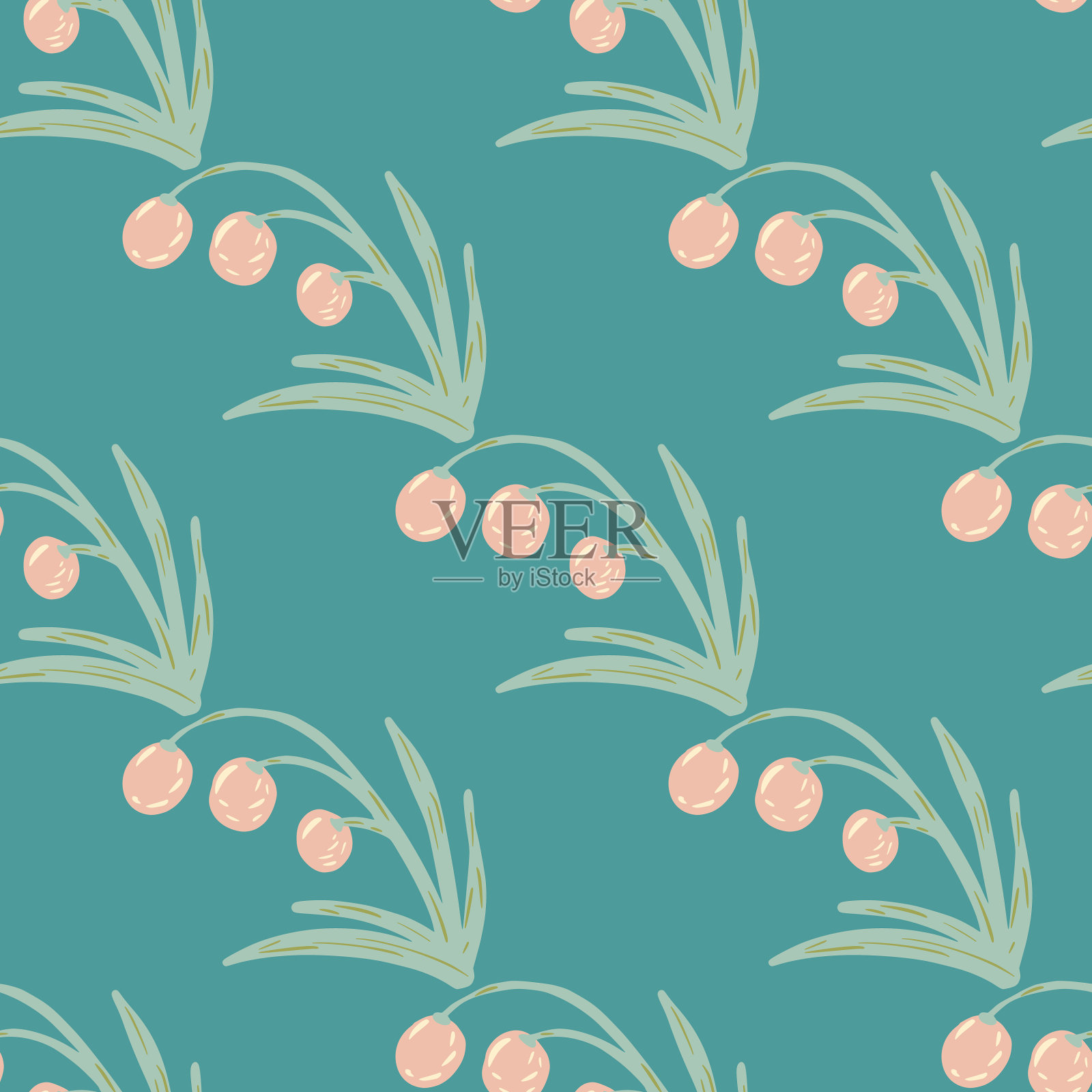 粉红色的森林浆果无缝图案插画图片素材